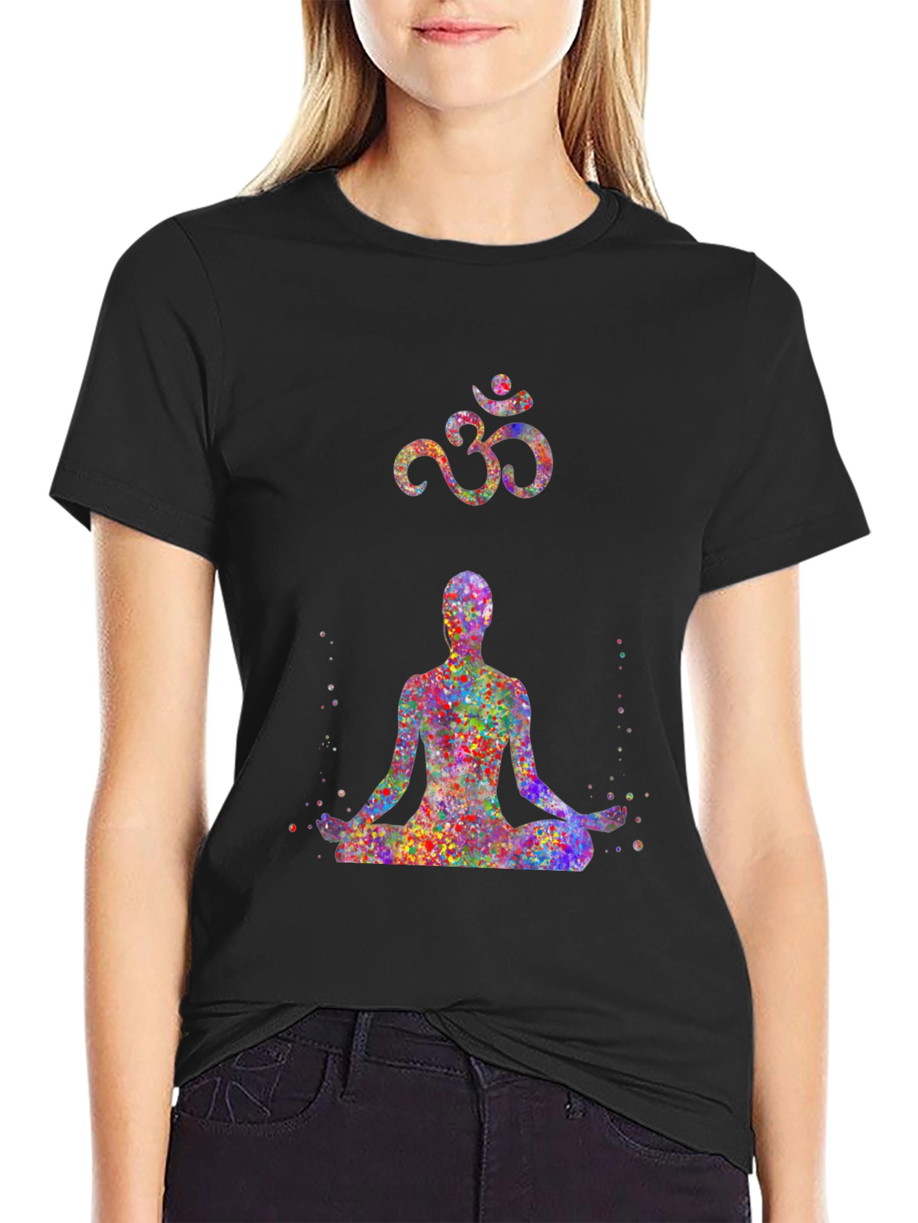 Black Yoga Om Symbol Graphic T-Shirt view 2