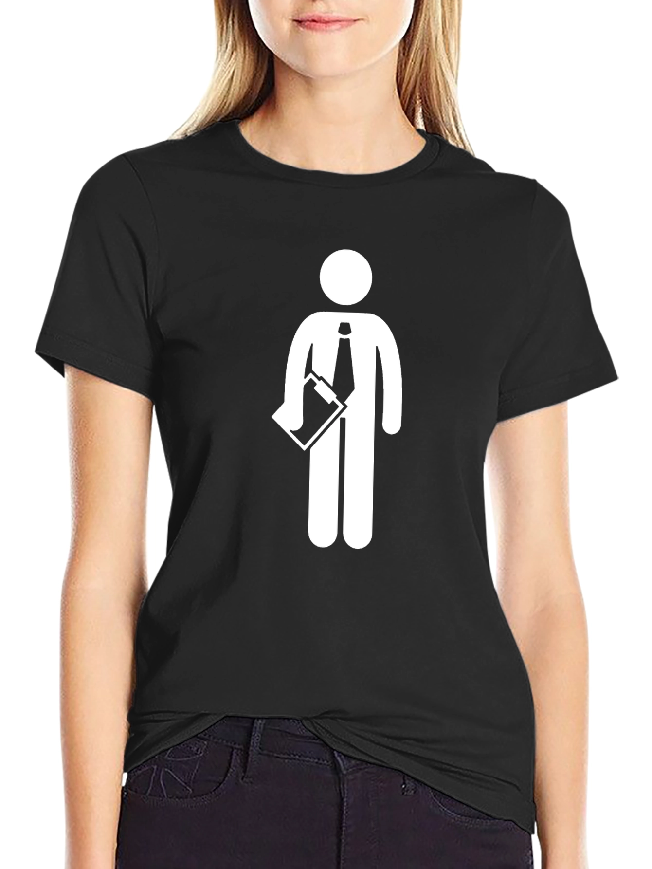 Black Business Man Graphic Tee - Funny Stick Figure Shirt view 2