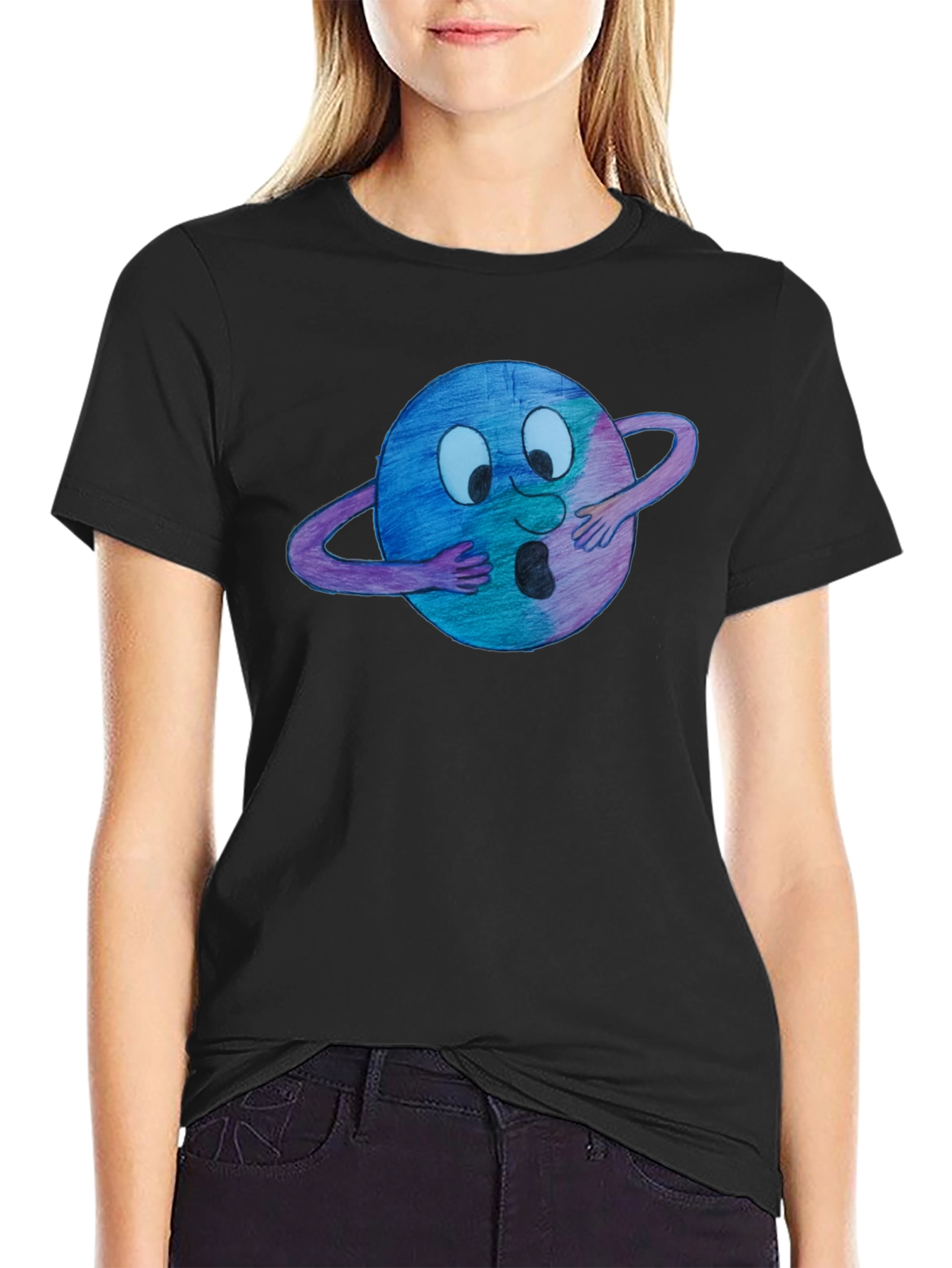 Black Cartoon Planet T-Shirt view 2