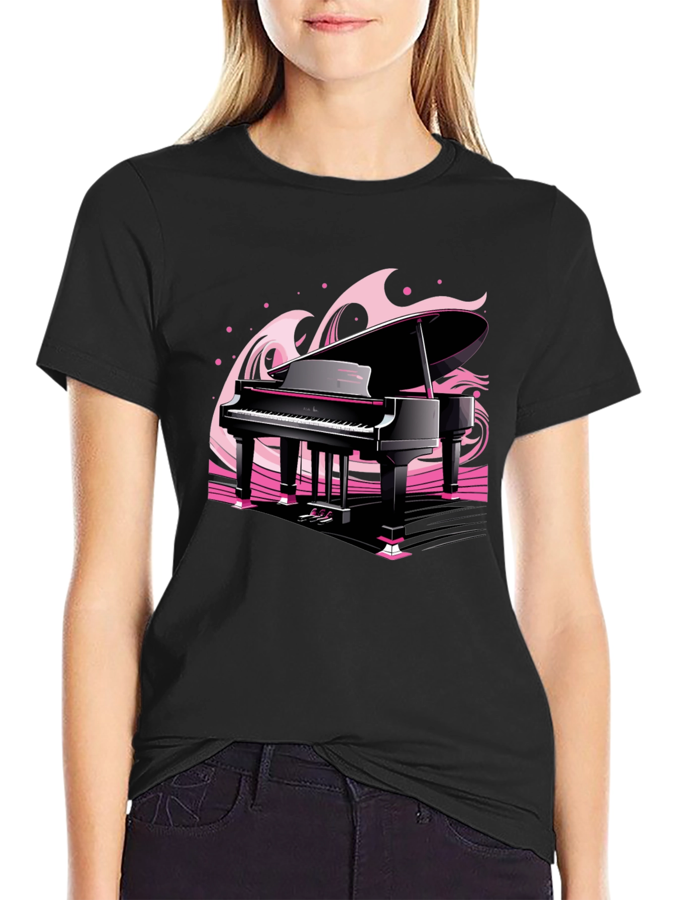 Black Piano Waves Graphic Tee - Musical Black T-Shirt view 2