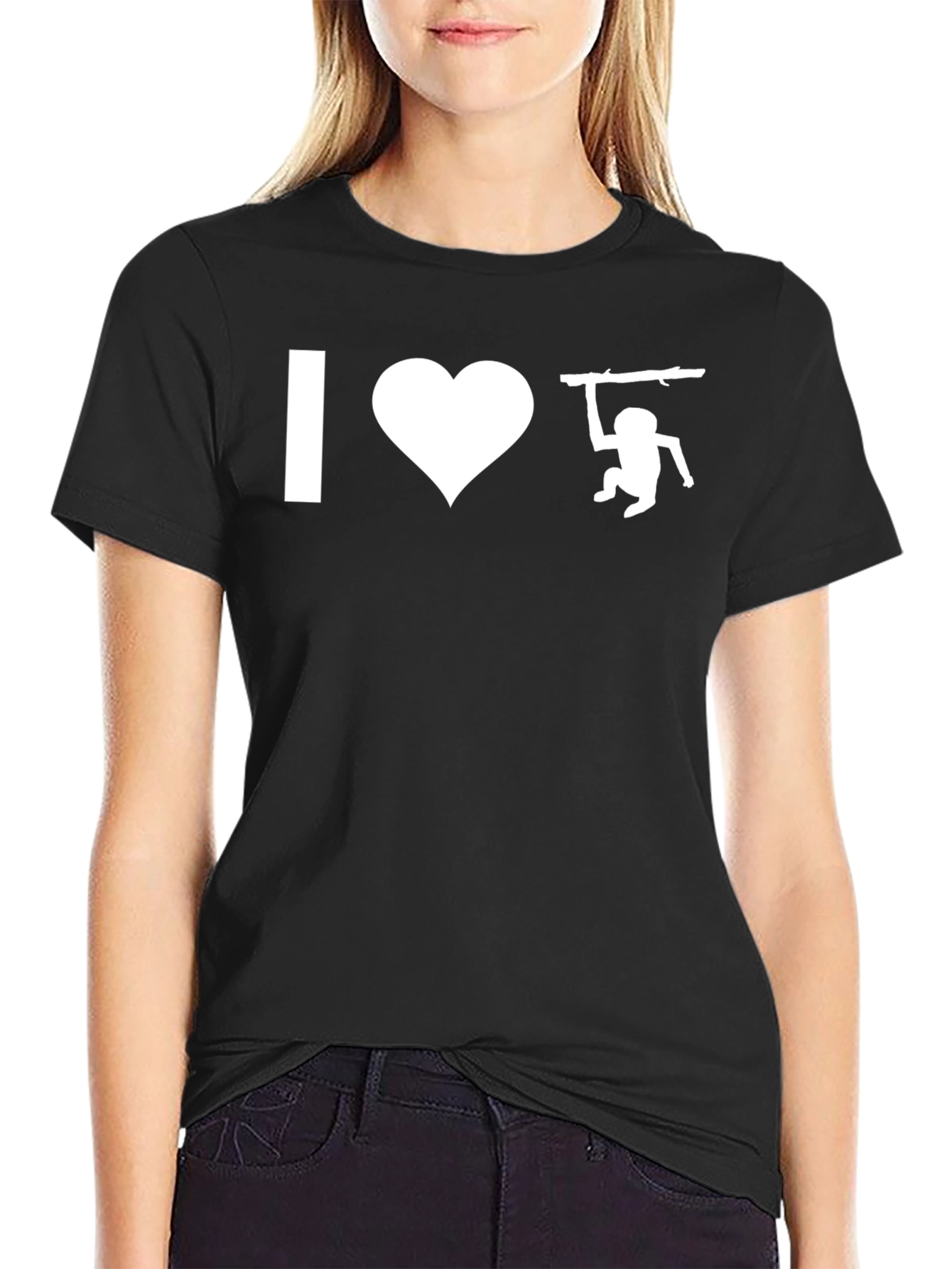 Black I Heart Monkeys Graphic Tee - Black Cotton T-Shirt view 2