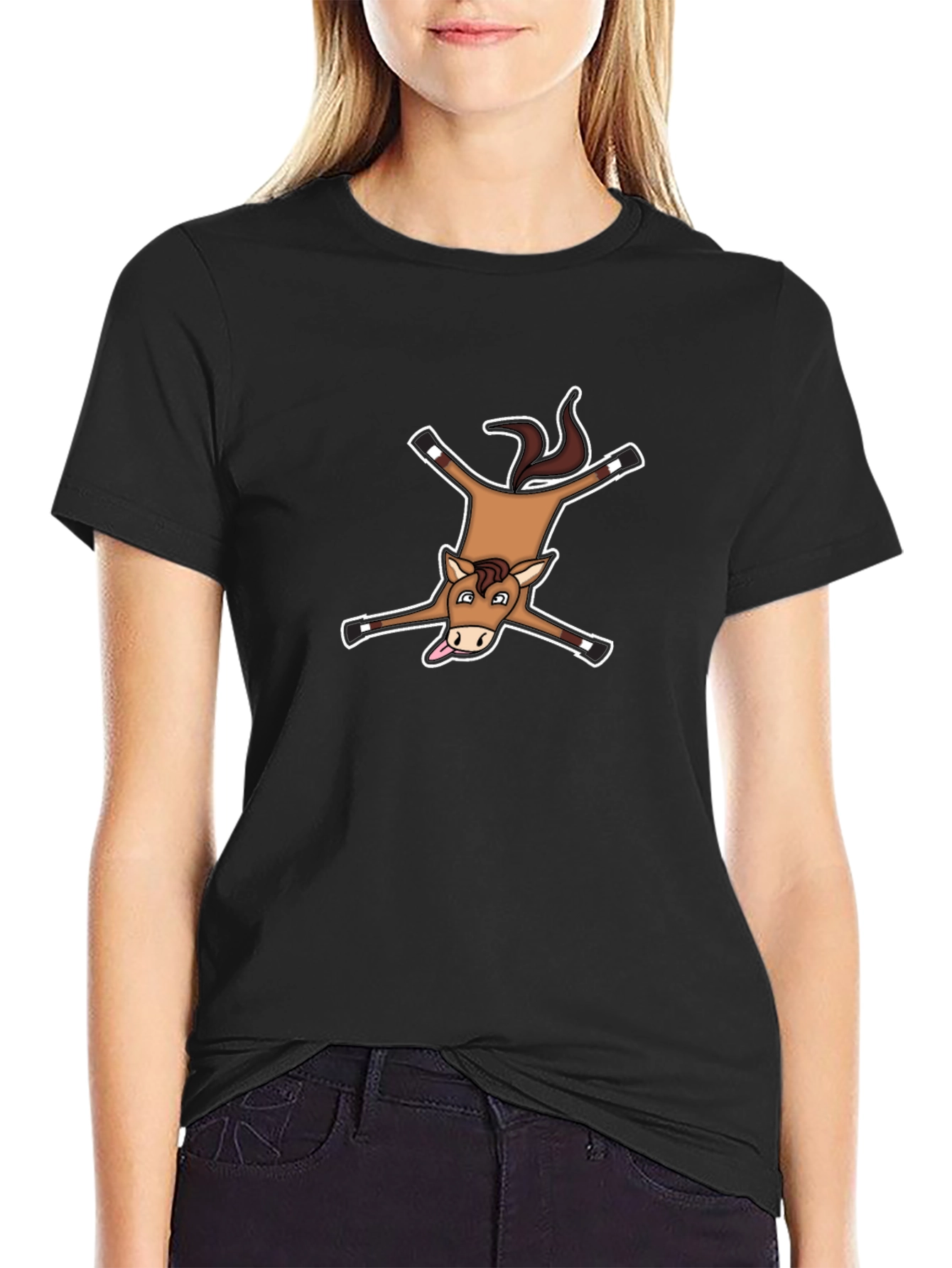 Black Funny Dead Horse Cartoon T-Shirt view 2