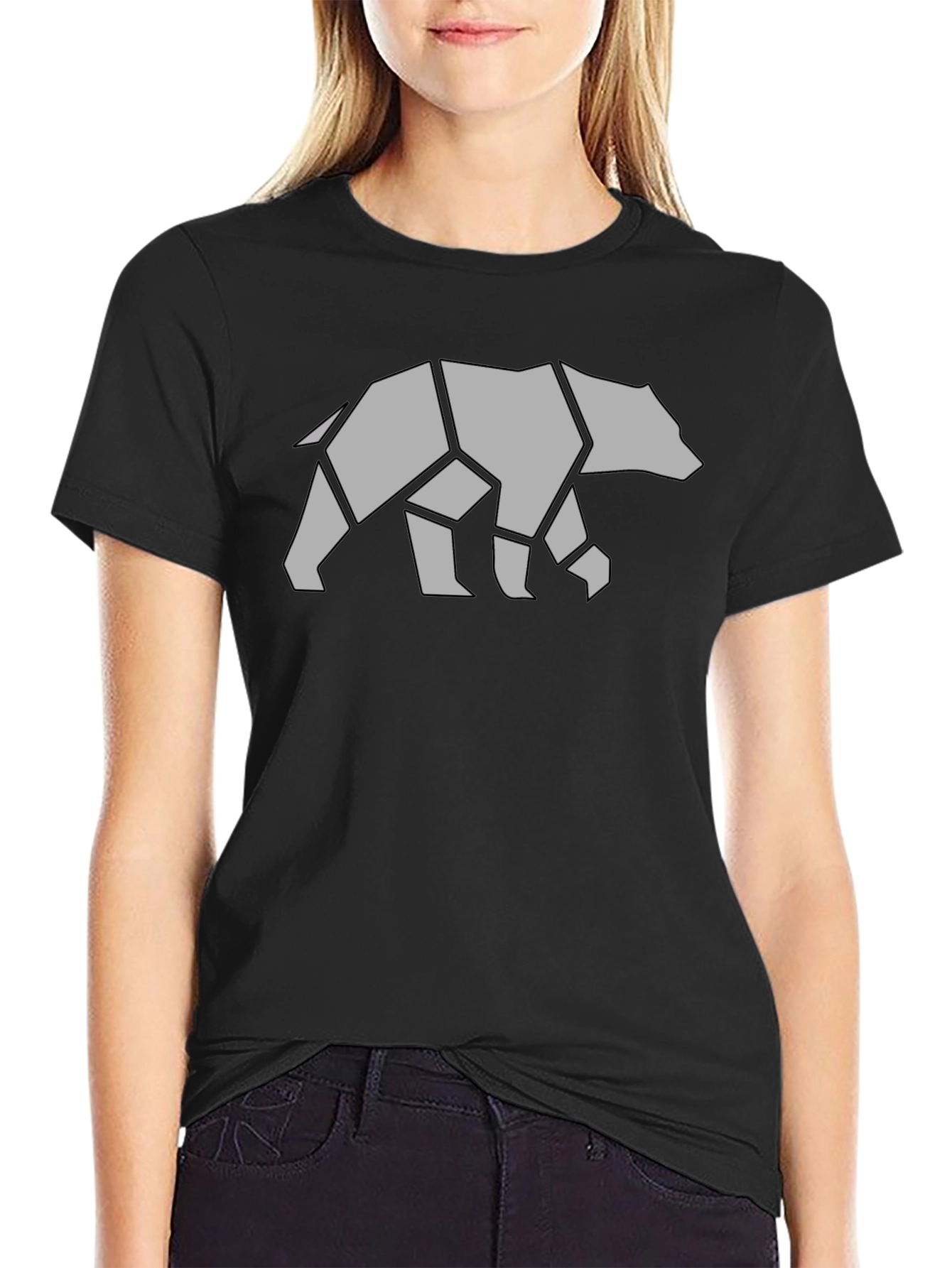 Black Geometric Bear Graphic Tee - Black Casual Shirt view 2