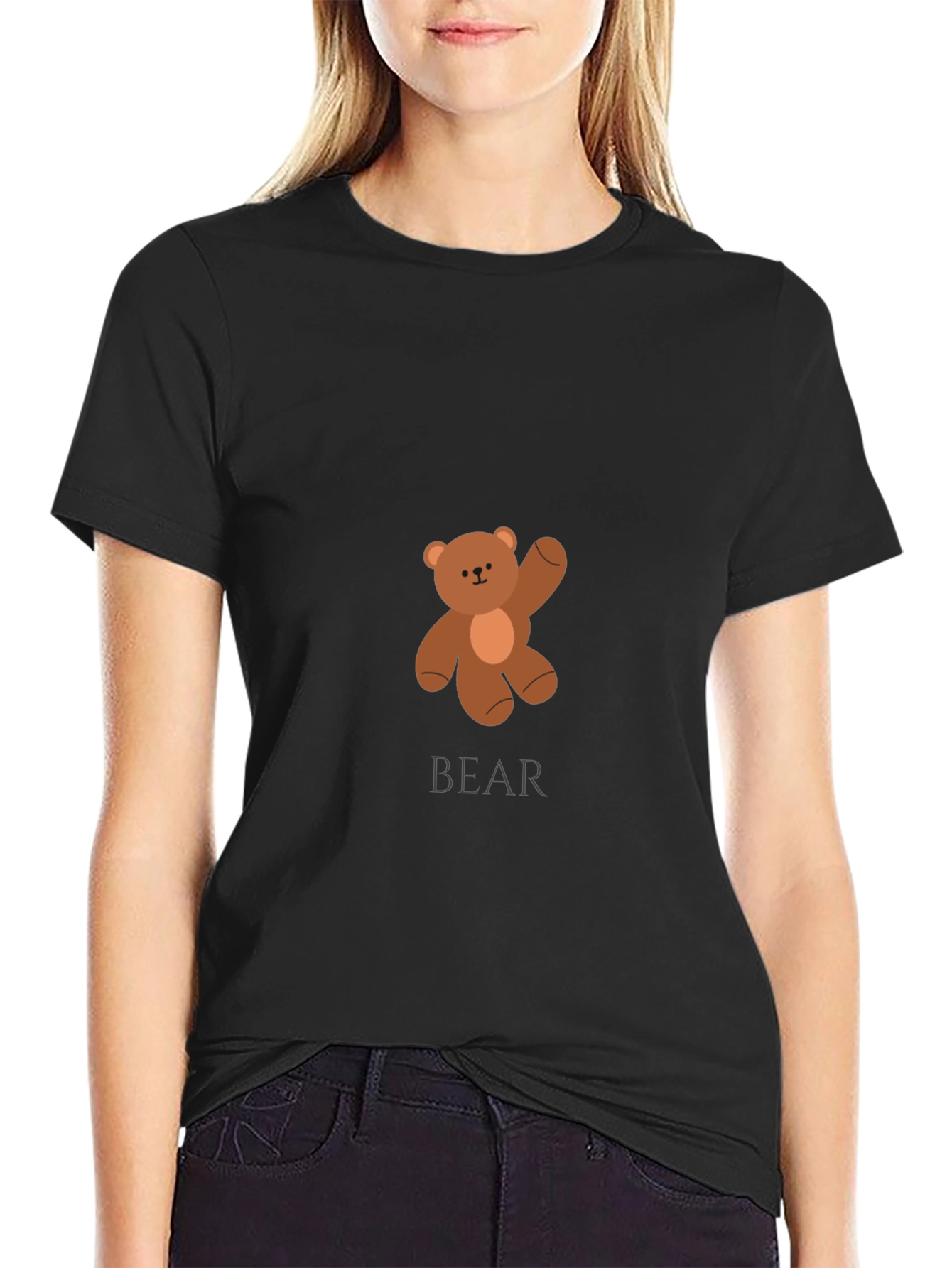 Black Men's Black Teddy Bear Graphic T-Shirt view 2