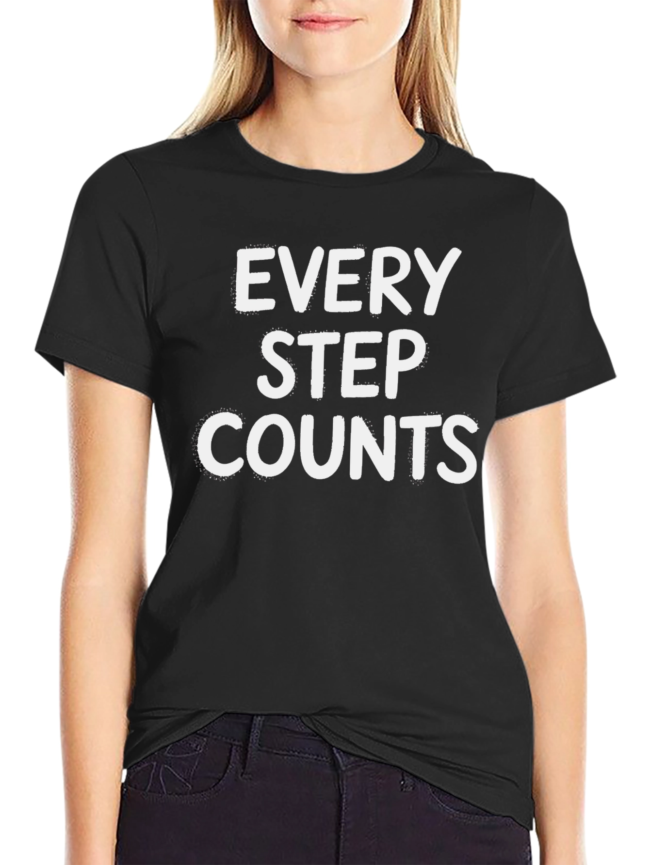 Black Every Step Counts T-Shirt - Motivational Black Tee view 2