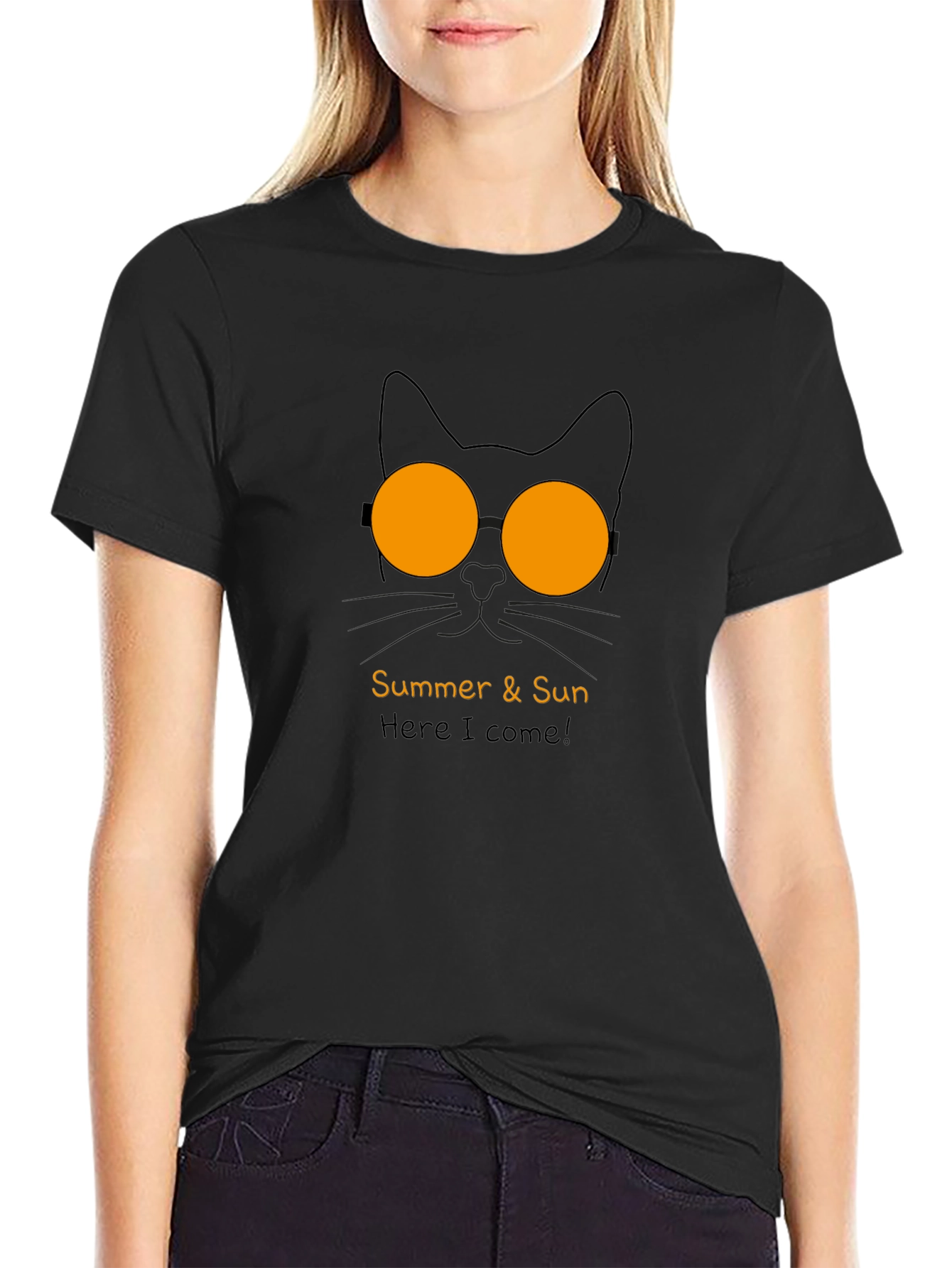 Black Summer Cat T-Shirt - Cool Shades & Sunny Vibes view 2