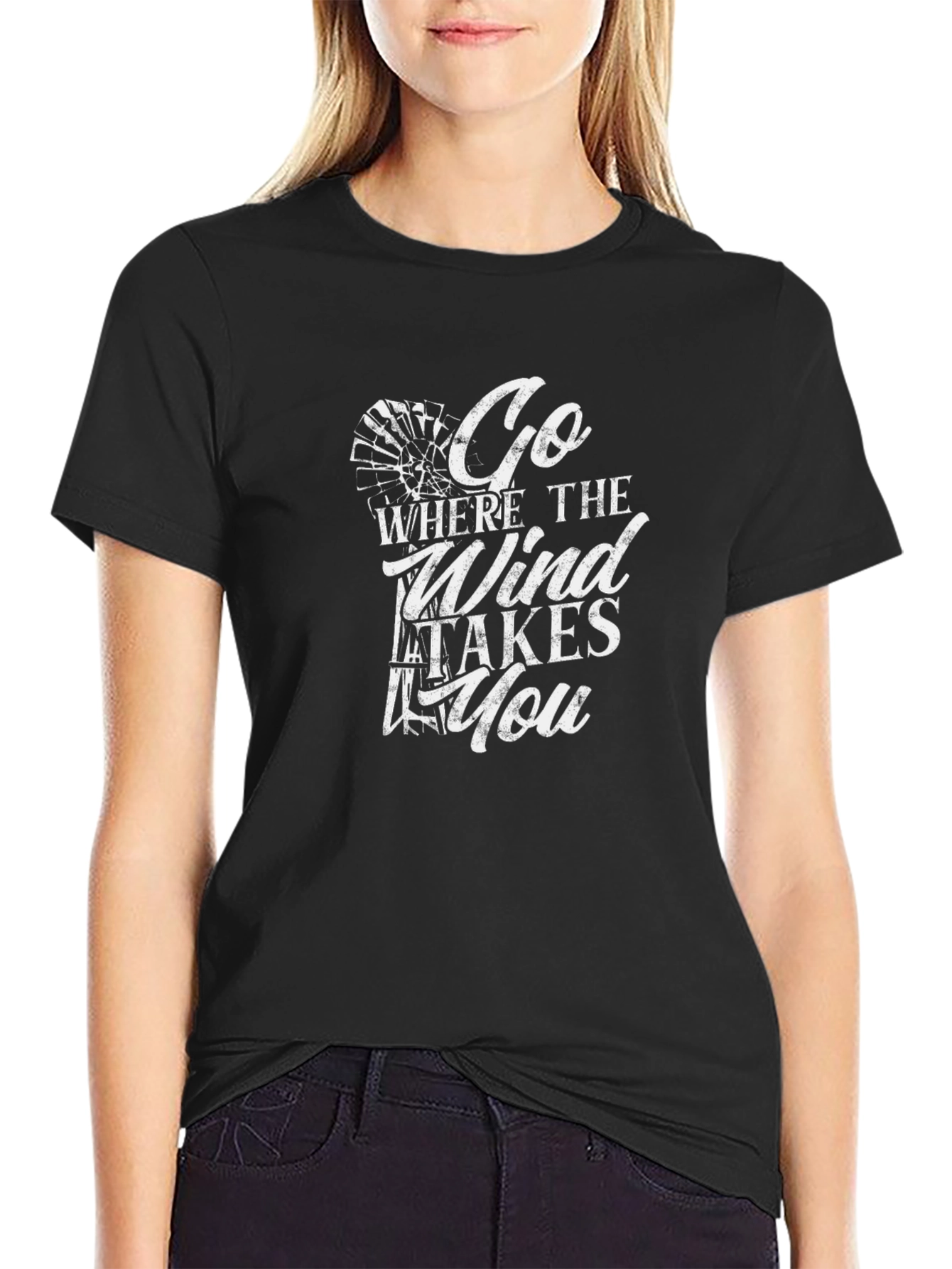 Black Go Where The Wind Takes You Graphic Tee view 2