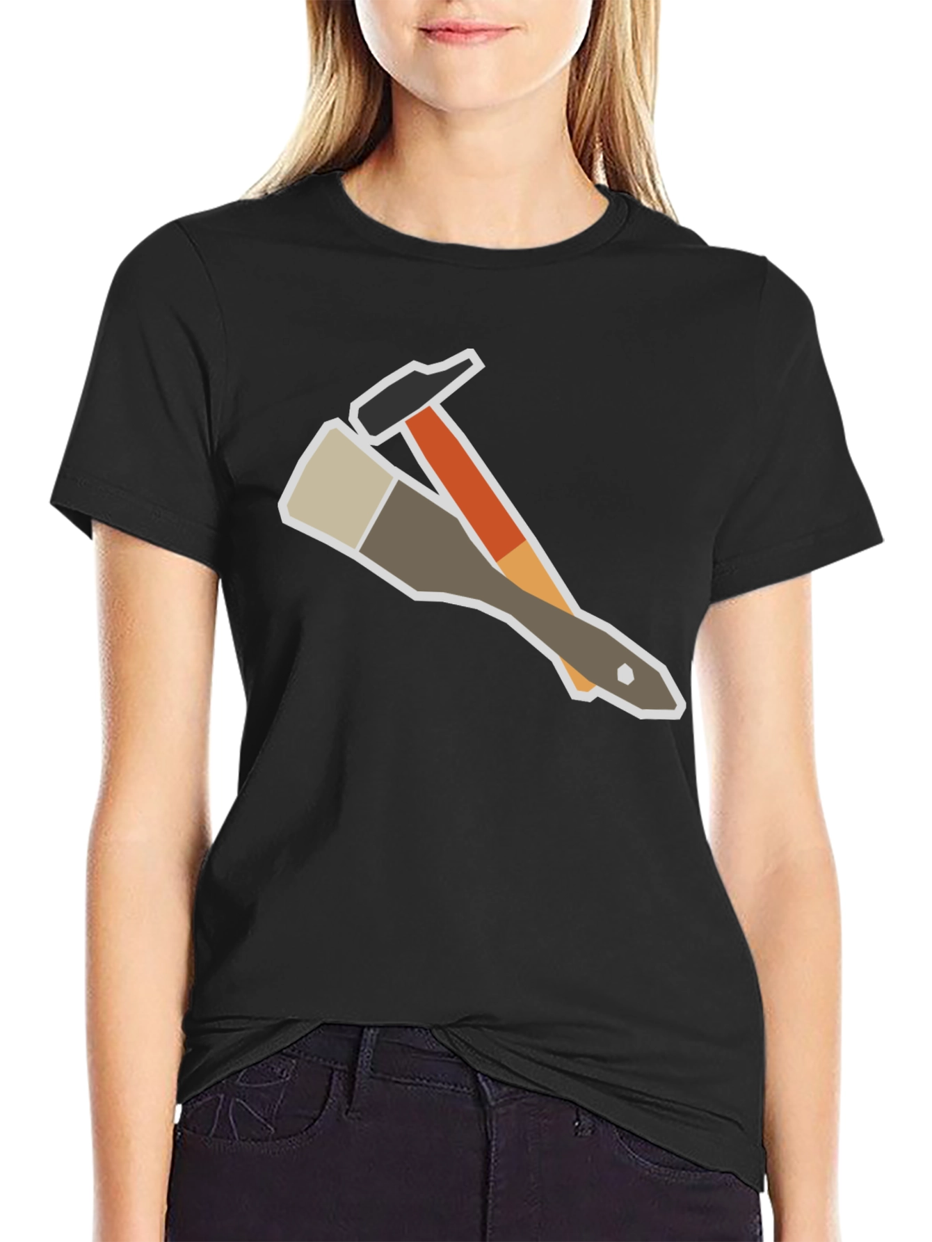 Black Painter's Tee: Hammer & Brush Graphic T-Shirt view 2