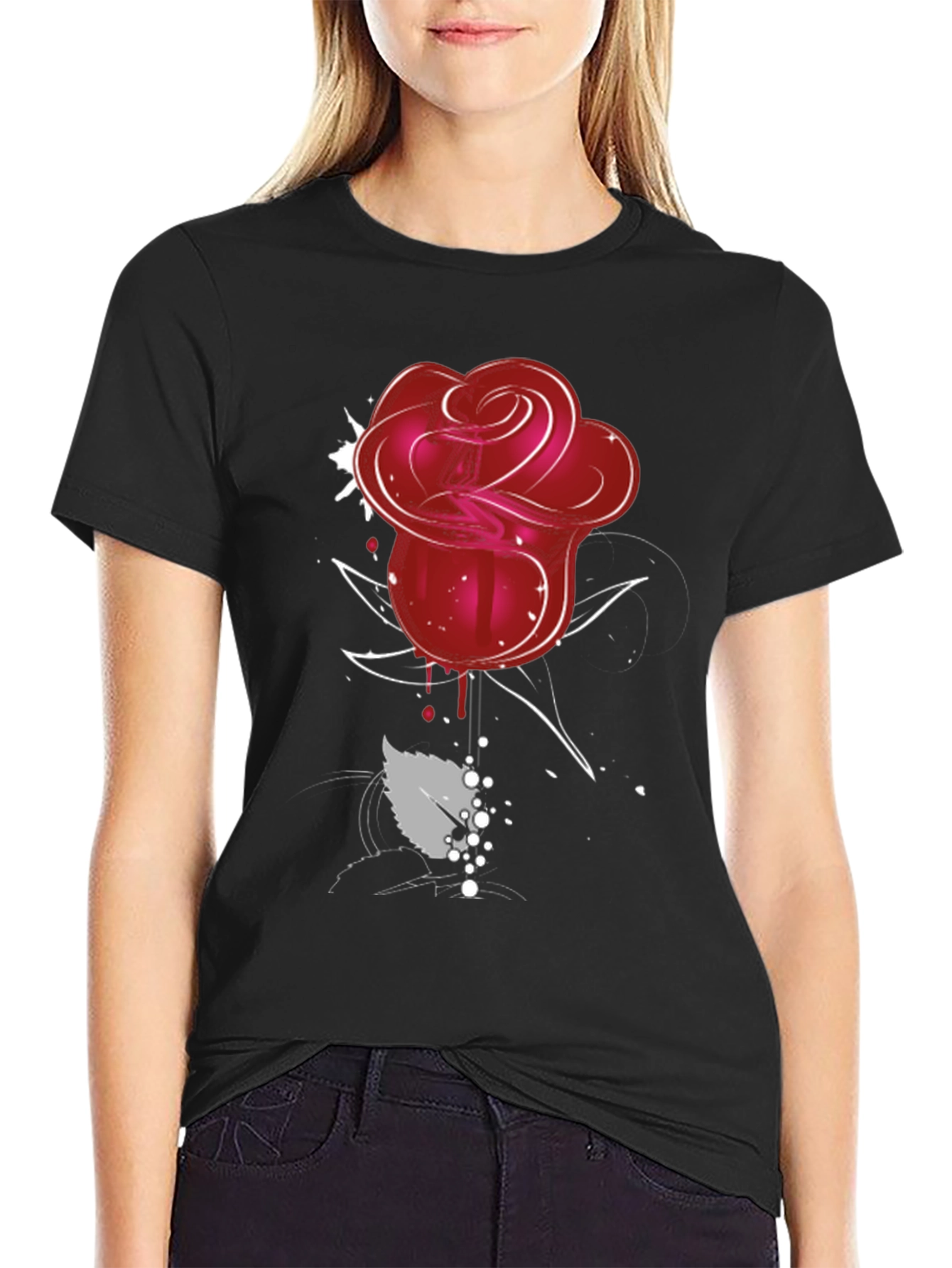 Black Red Rose Graphic Tee - Men's Black T-Shirt view 2