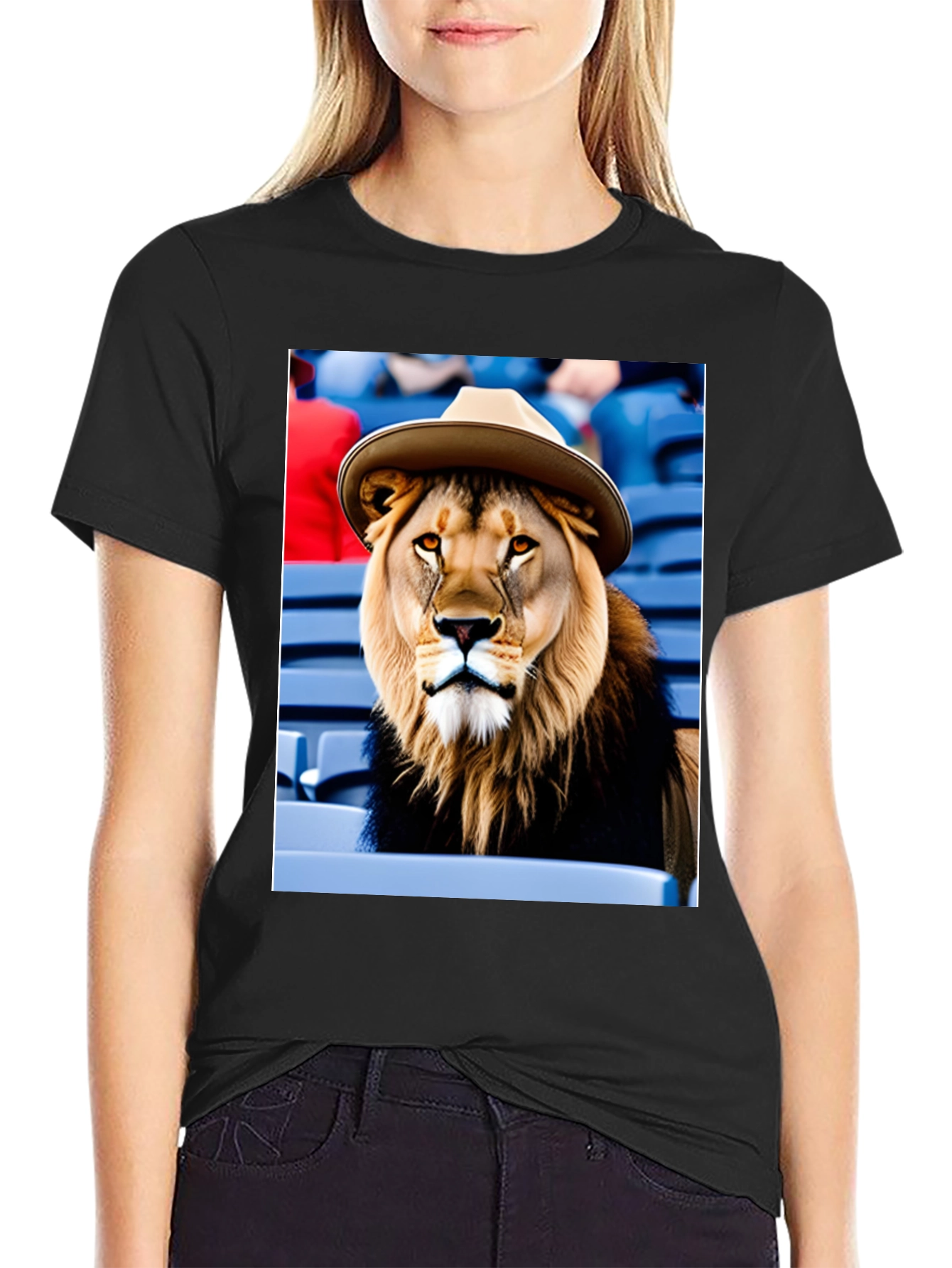 Black Lion in Hat Graphic Tee - Black Cotton Shirt view 2