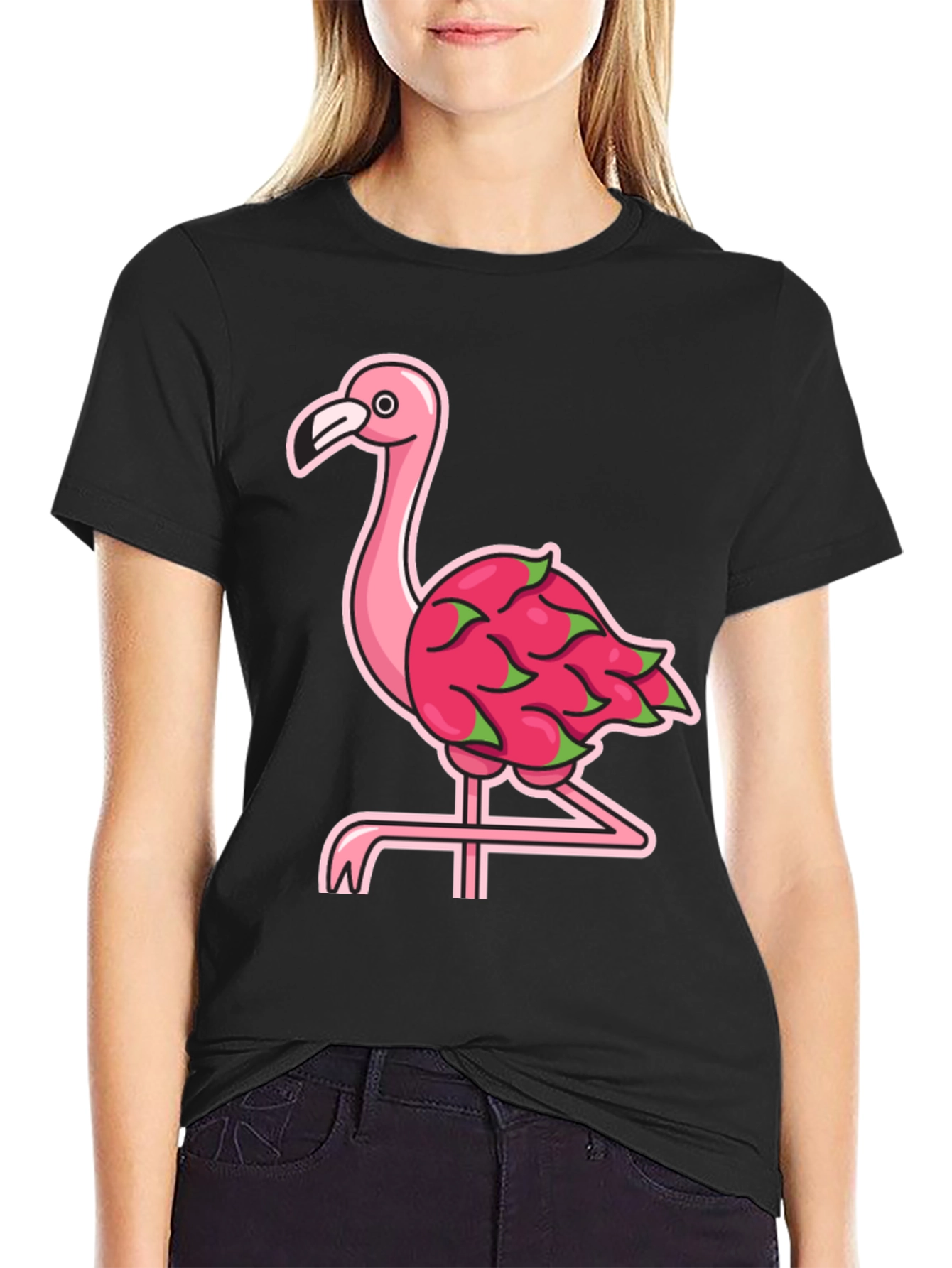 Black Flamingo Dragon Fruit Graphic Tee view 2