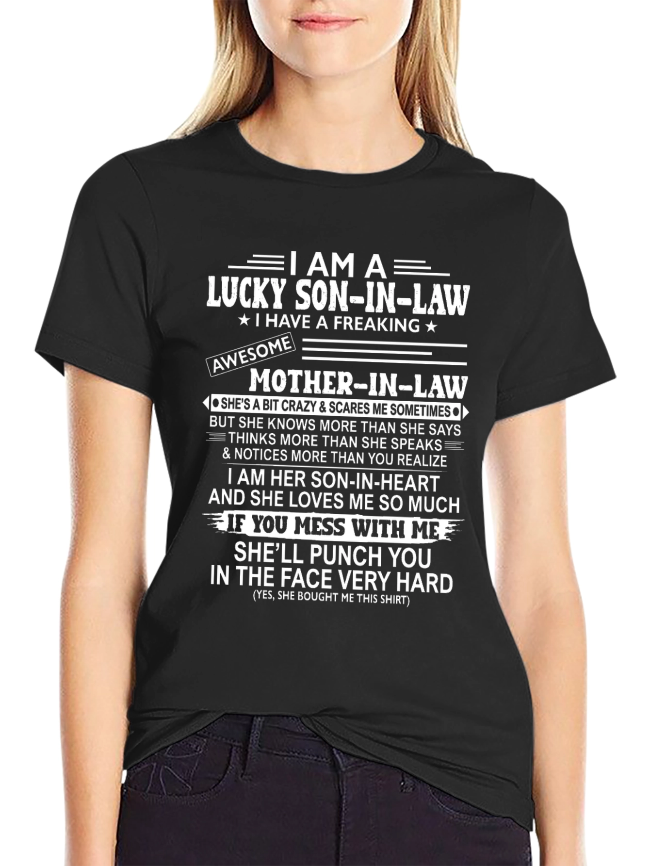 Black Lucky Son-In-Law Novelty Graphic T-Shirt view 2