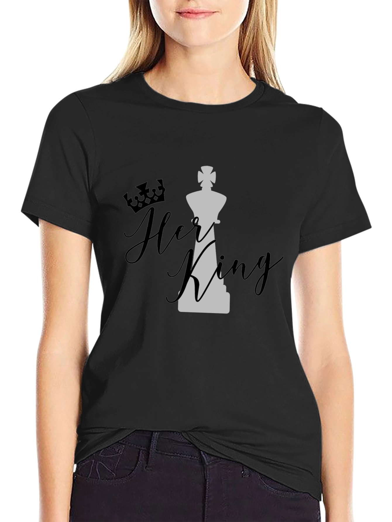 Black Her King Graphic T-Shirt - Black Cotton Blend Casual Tee view 2