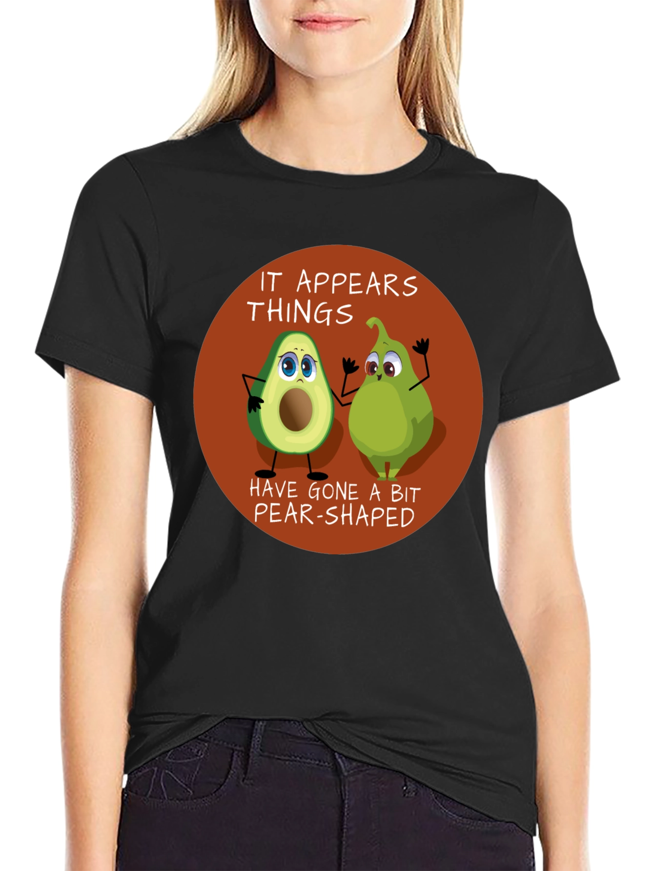 Black Funny Avocado & Pear Graphic T-Shirt view 2