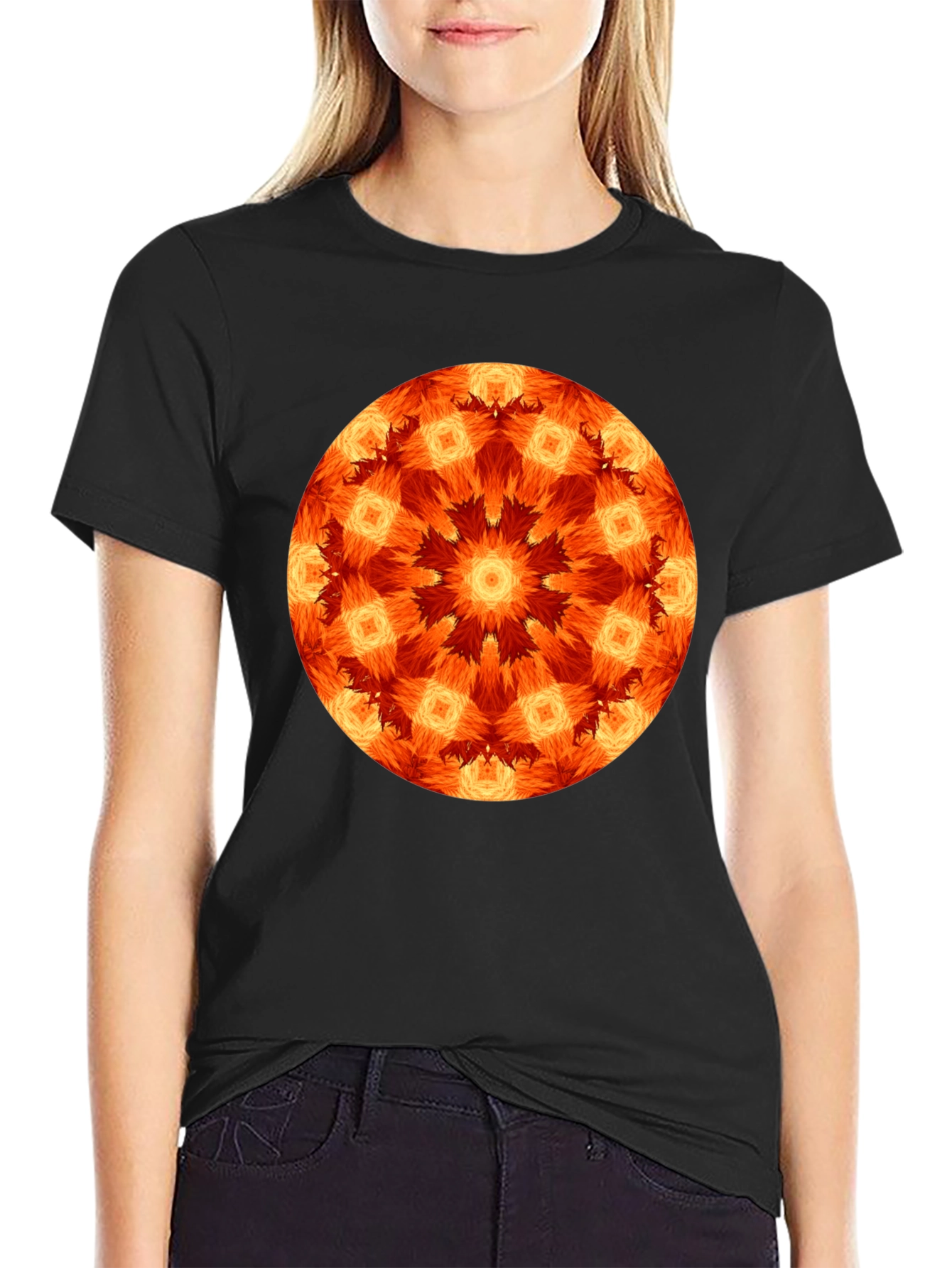 Black Fiery Mandala Graphic Black T-Shirt view 2