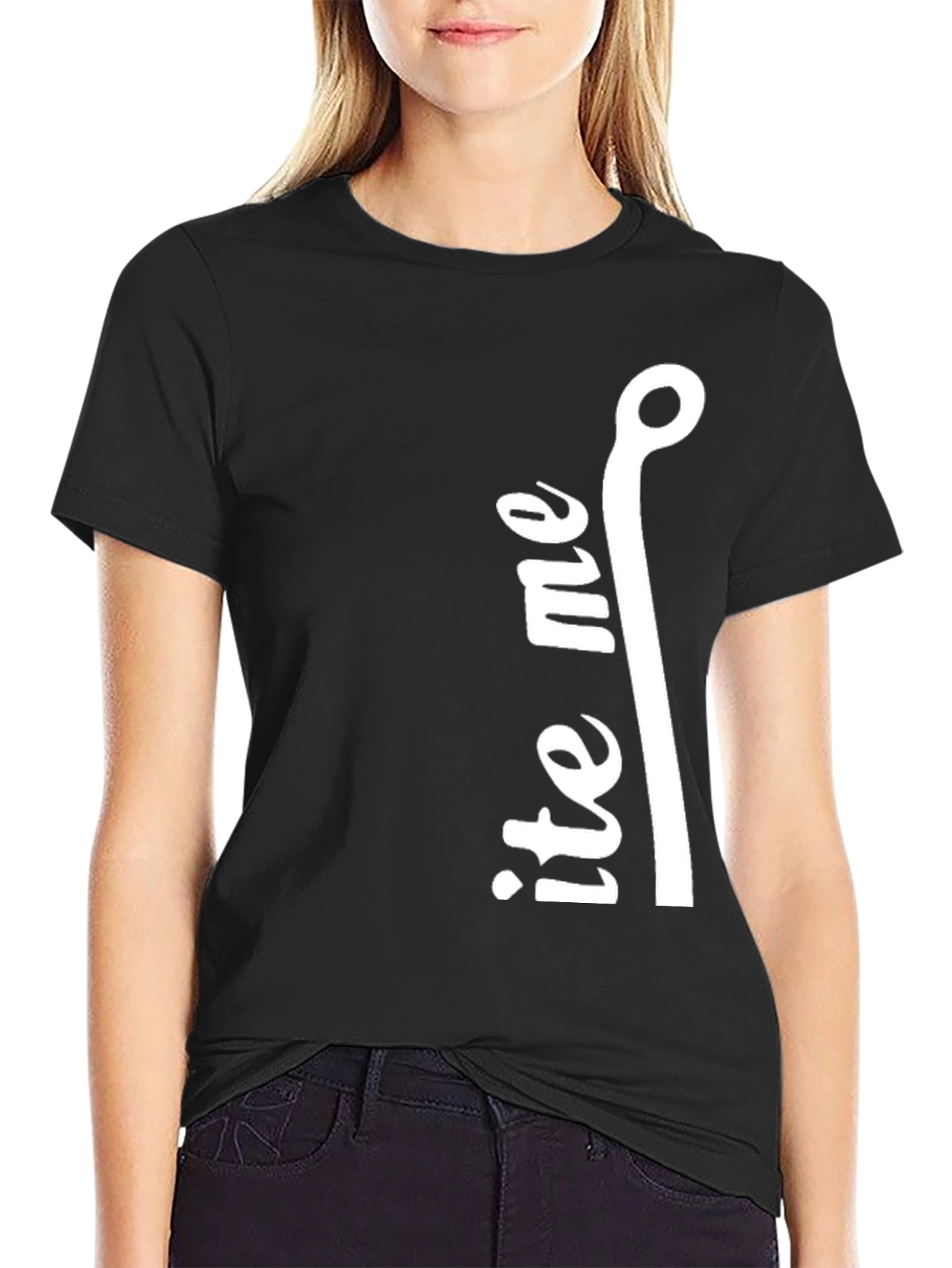 Black Bite Me Fishing Hook Graphic Tee - Black Cotton view 2