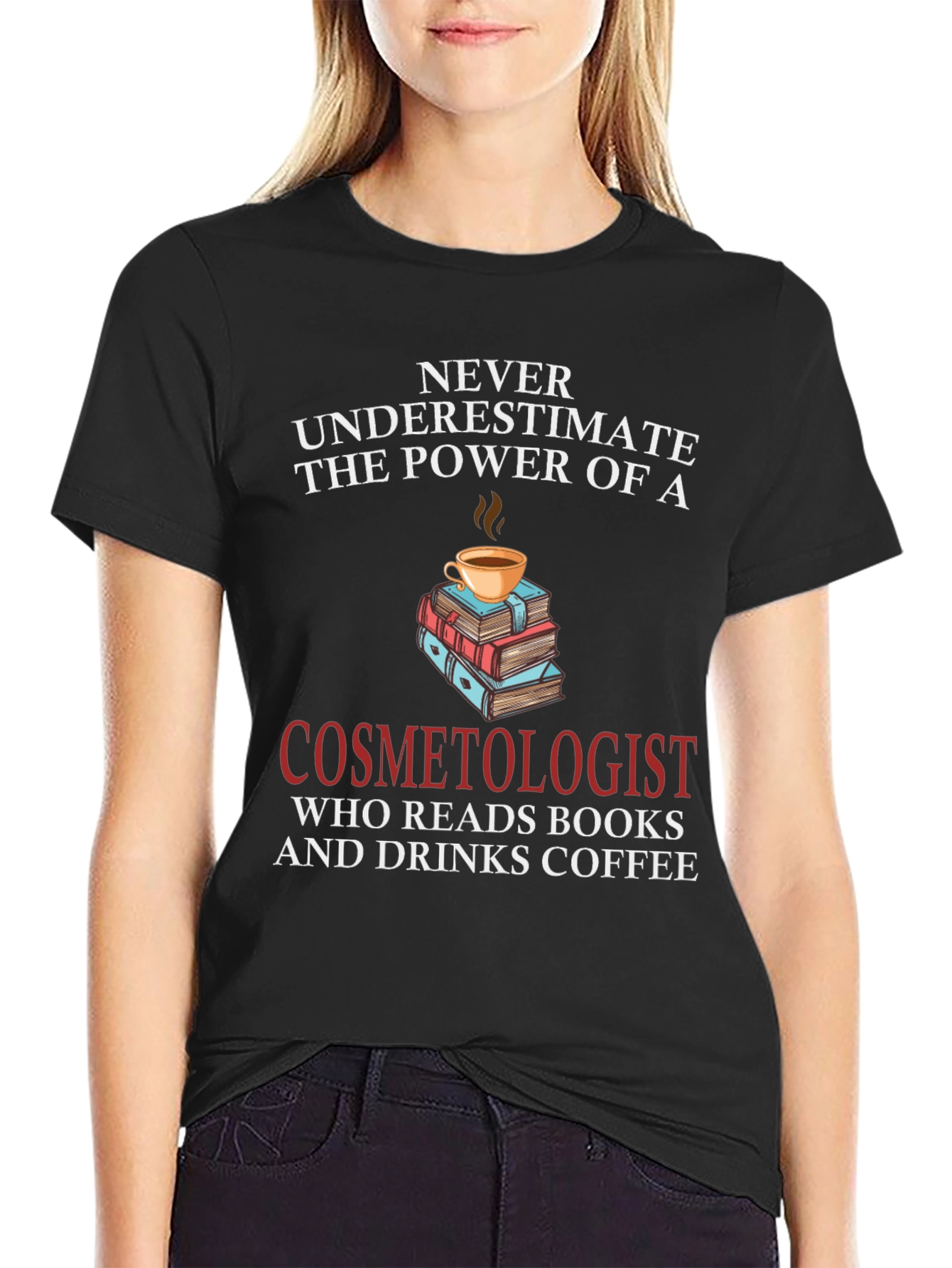 Black Cosmetologist Coffee & Books T-Shirt view 2