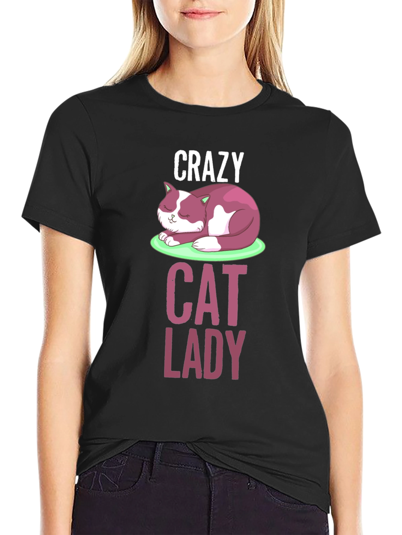Black Crazy Cat Lady T-Shirt - Fun Graphic Tee view 2