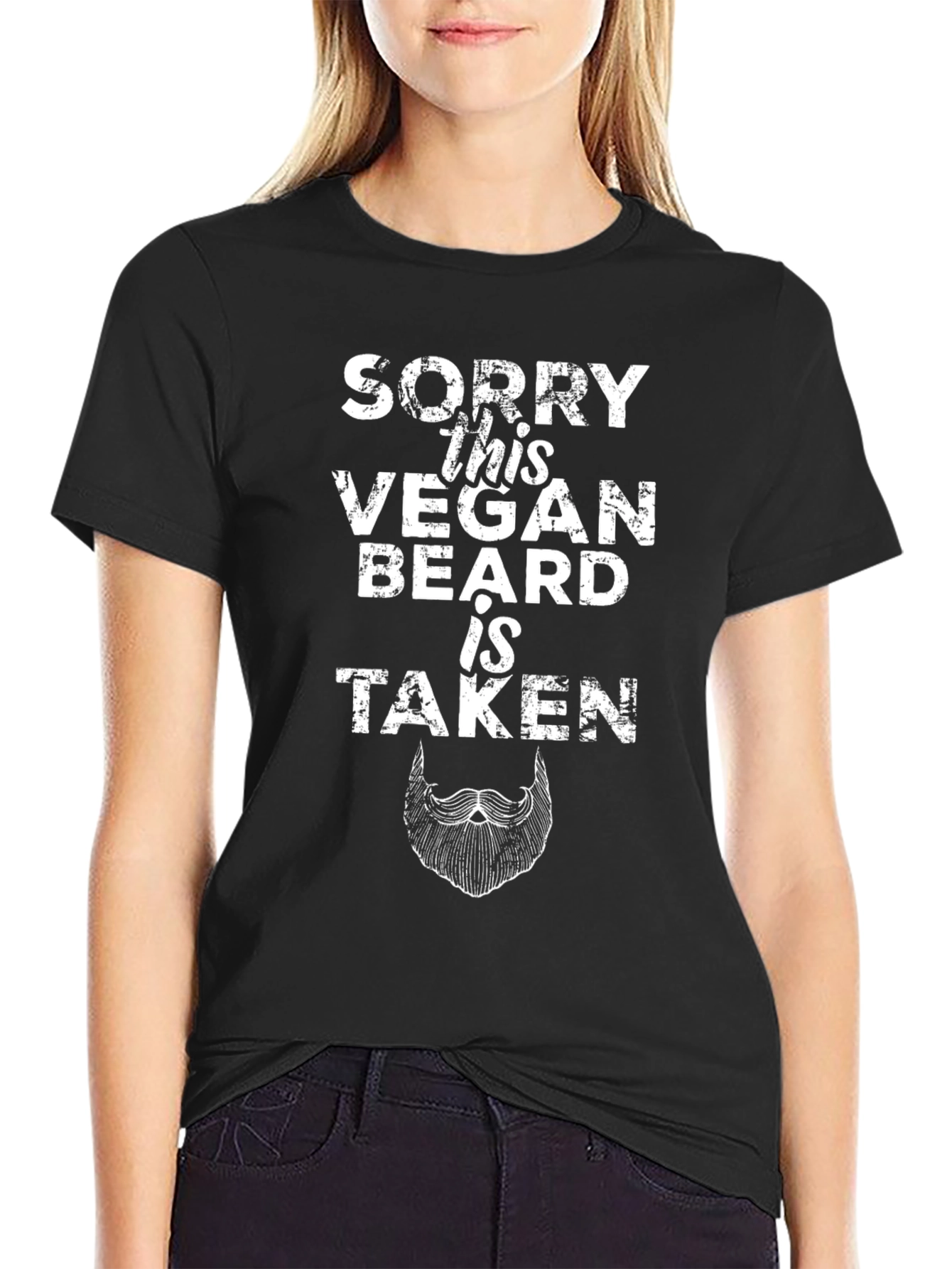 Black Vegan Beard Taken T-Shirt - Funny Vegetarian Gift view 2