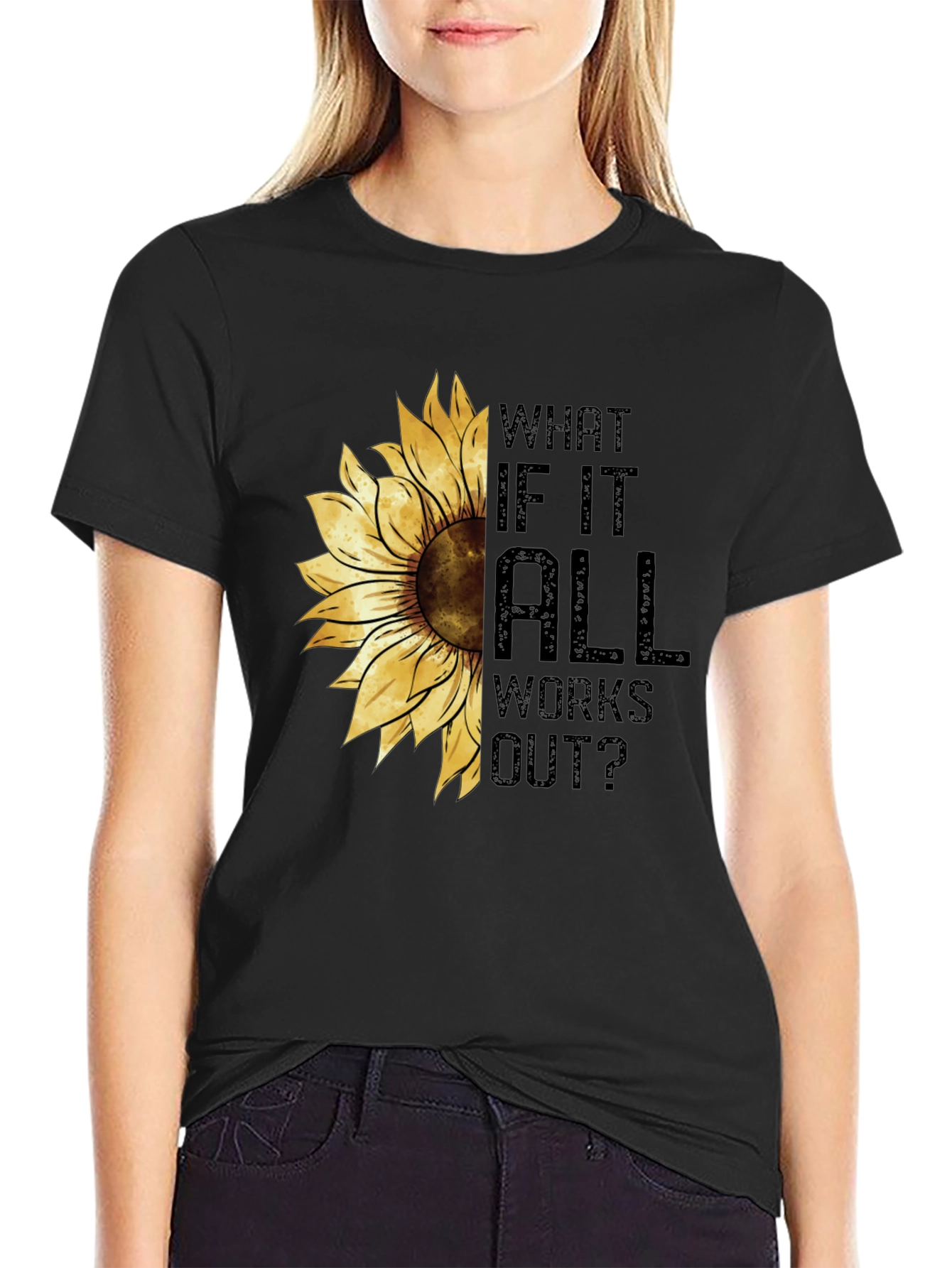 Black Sunflower Graphic Tee - What If It All Works Out? - Black view 2
