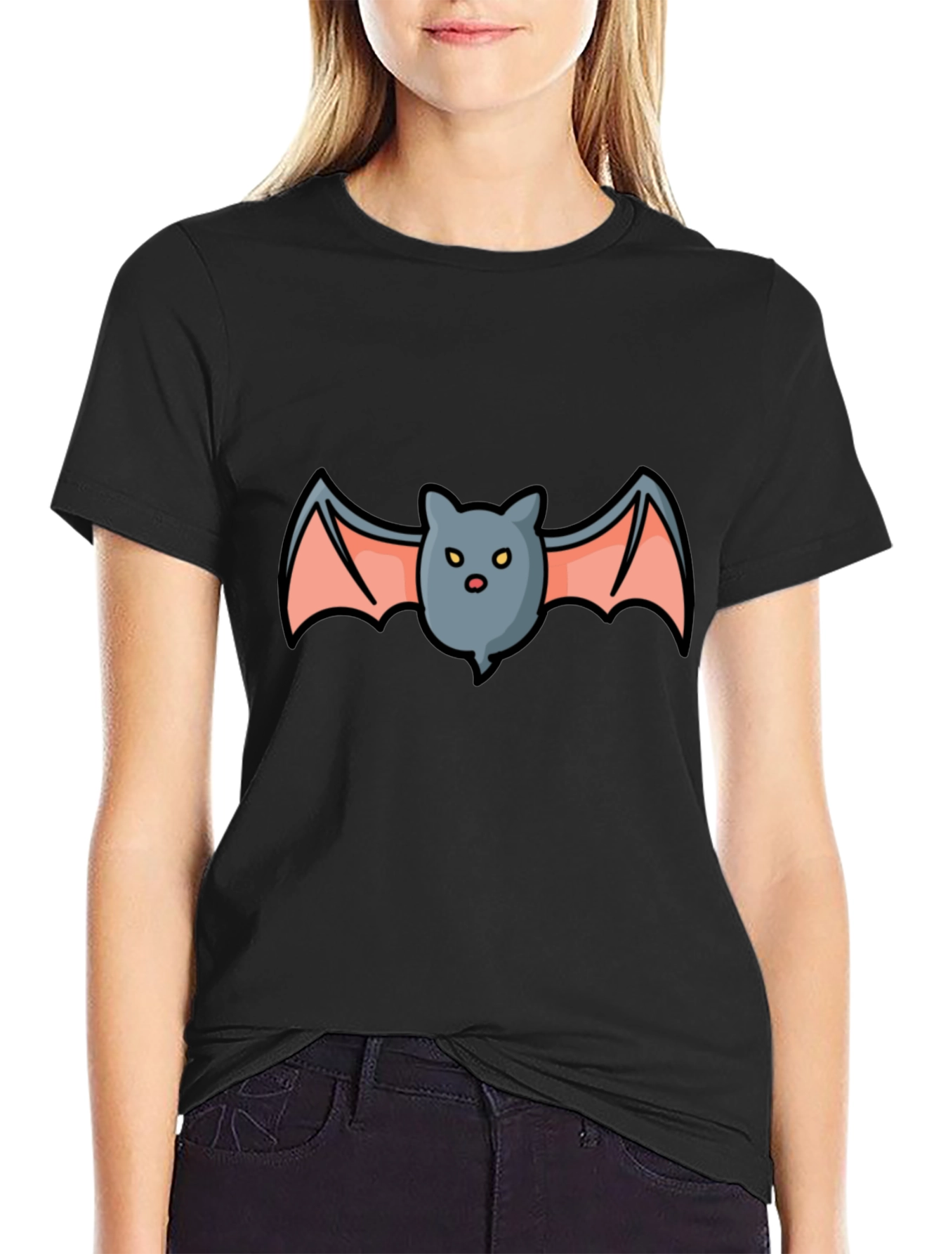 Black Cartoon Bat Graphic T-Shirt - Spooky Season view 2