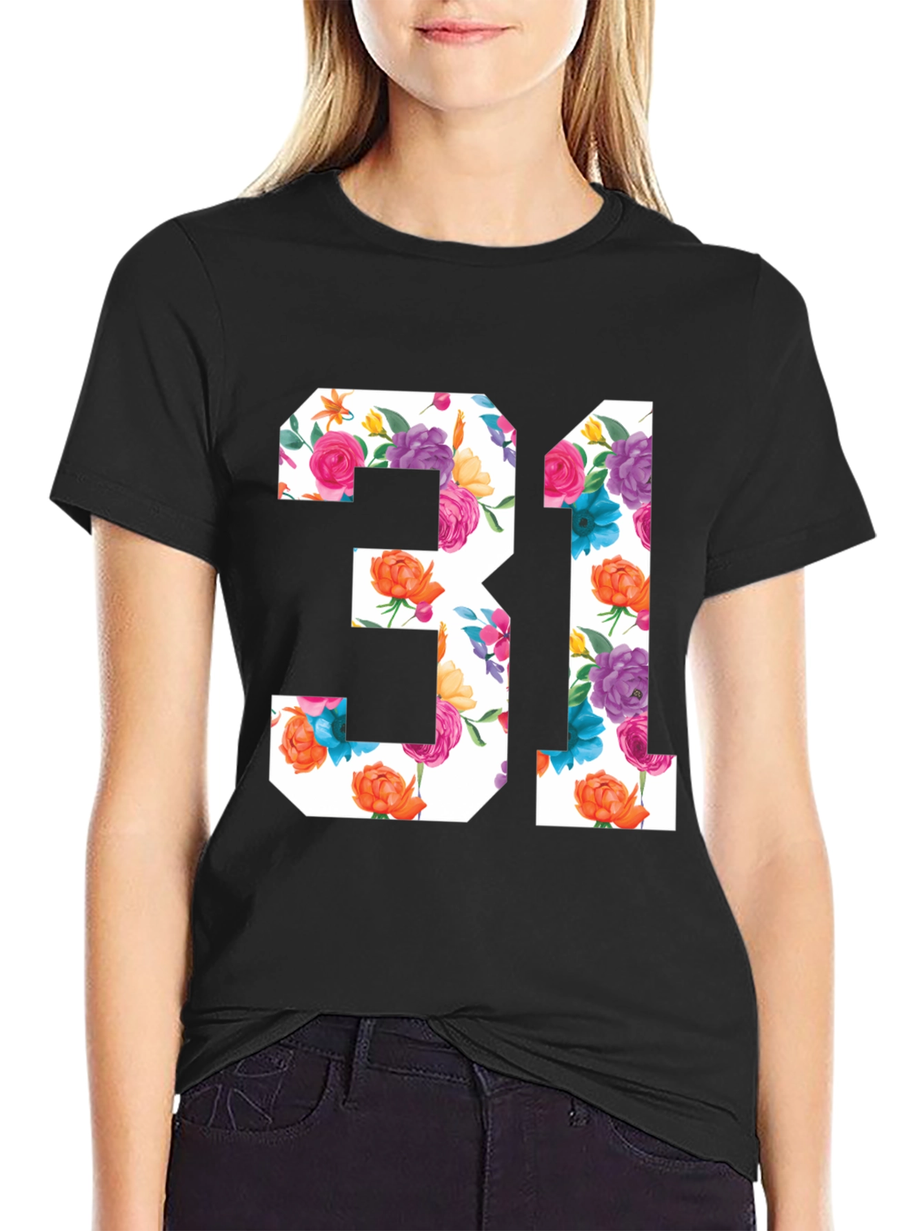 Black Floral Number 31 Graphic T-Shirt view 2