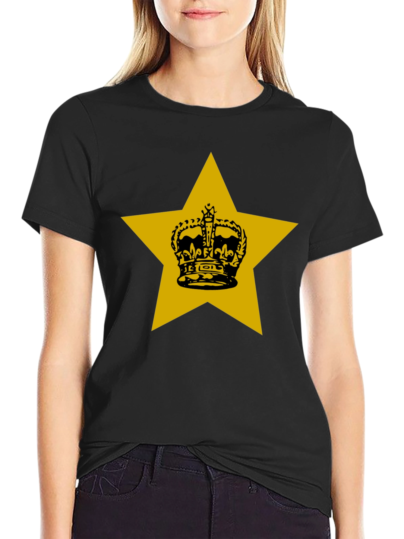 Black Crown Star Graphic Tee - Black Cotton Casual Shirt view 2