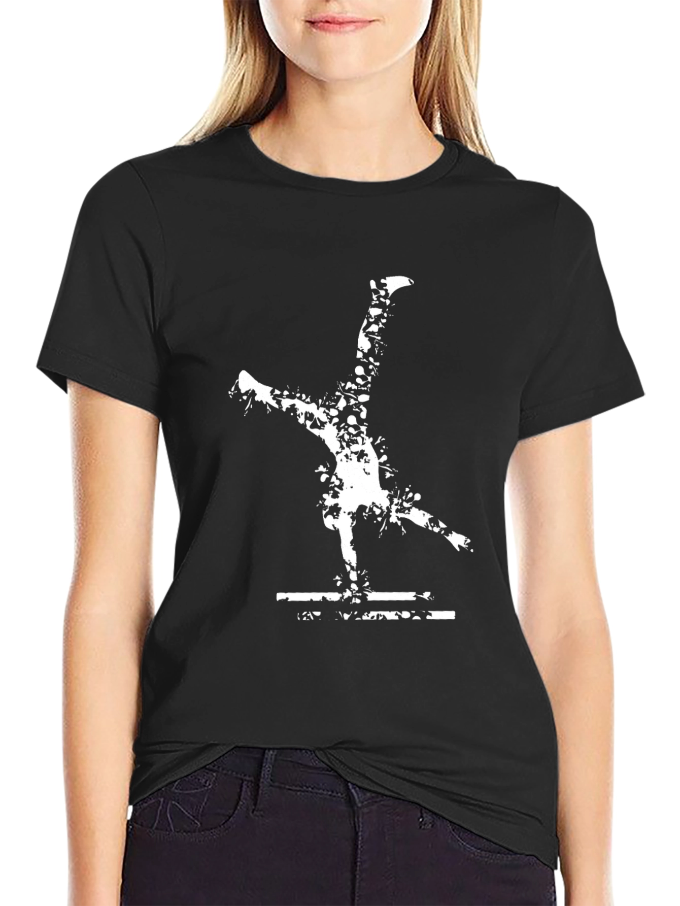 Black Cool Gymnast T-Shirt: Black Cotton Tee with Fun Graphic view 2
