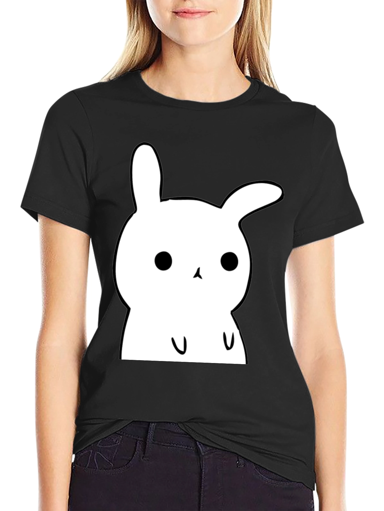 Black Cute Bunny Graphic T-Shirt - Soft Cotton Tee view 2