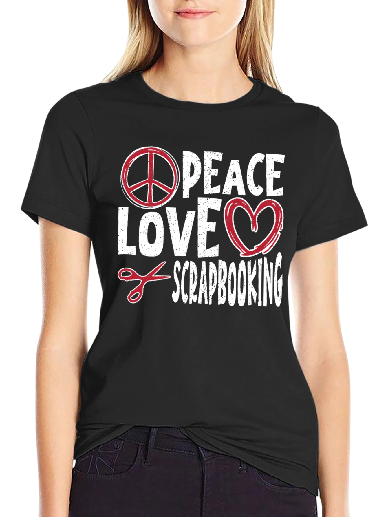 Black Peace Love Scrapbooking Graphic Tee view 2
