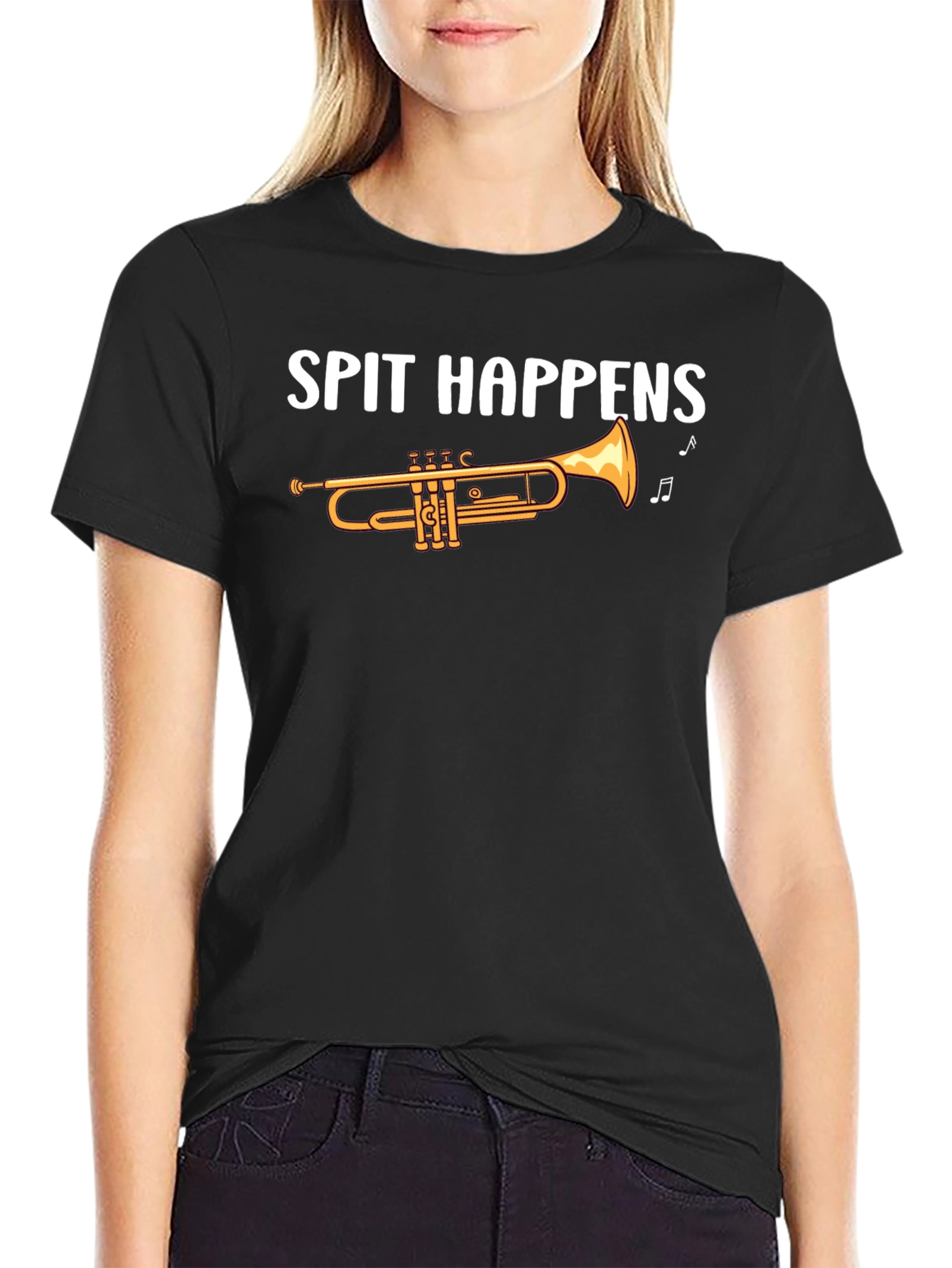 Black Spit Happens Trumpet T-Shirt - Music Lover Tee view 2