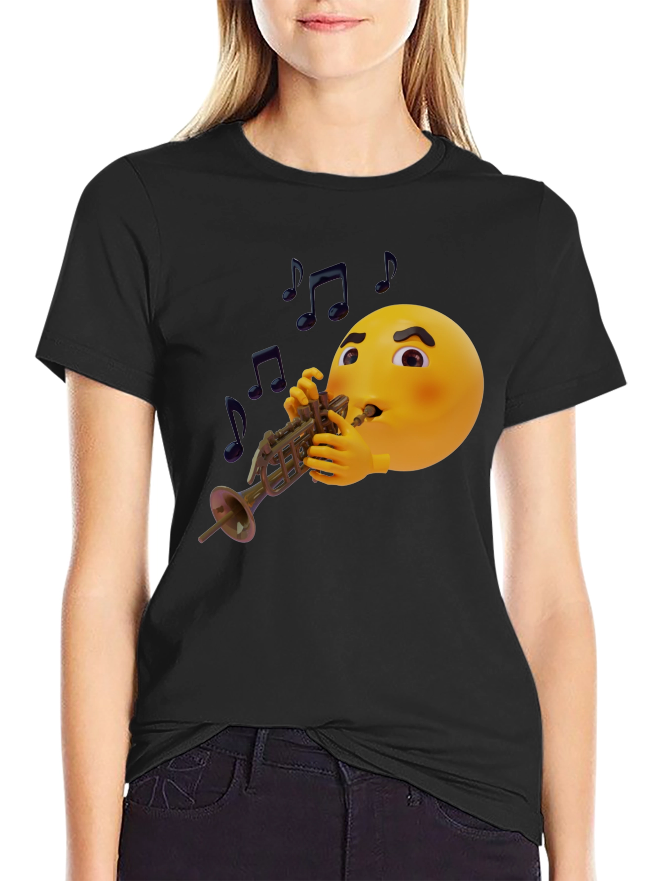 Black Emoji Trumpet Player Graphic T-Shirt view 2