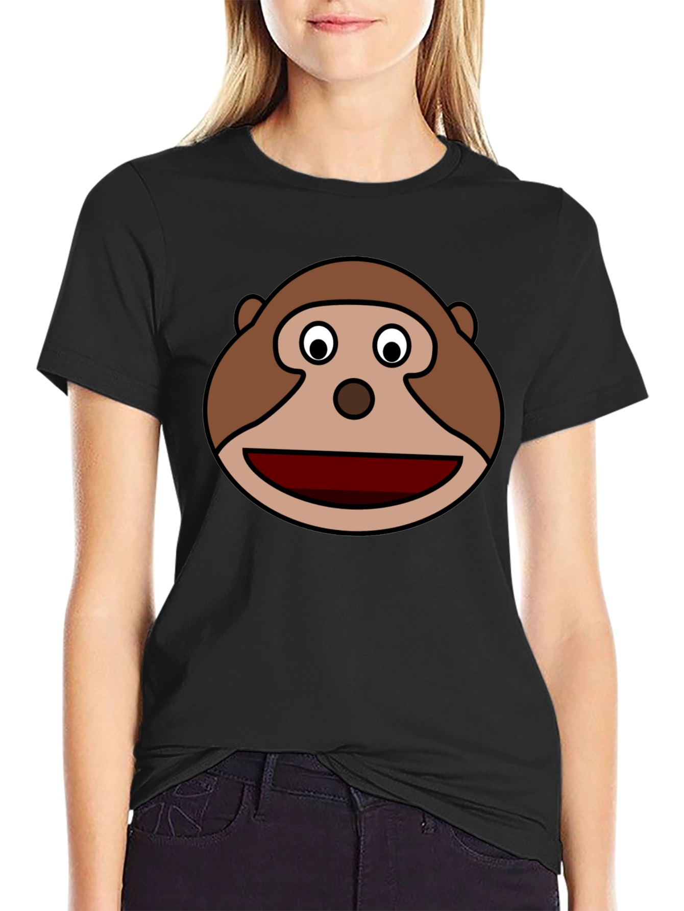 Black Monkey Face Graphic Tee - Black Cotton Casual view 2