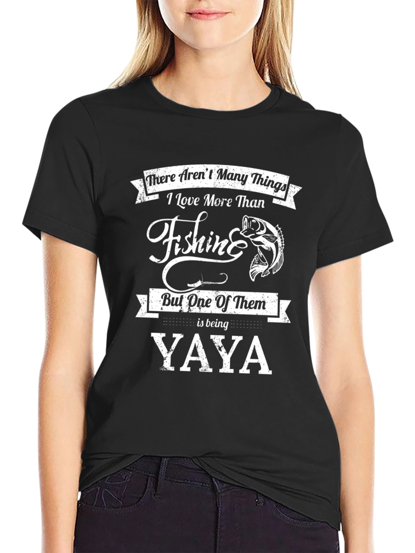 Black Fishing Yaya T-Shirt - Gift for Grandmother view 2