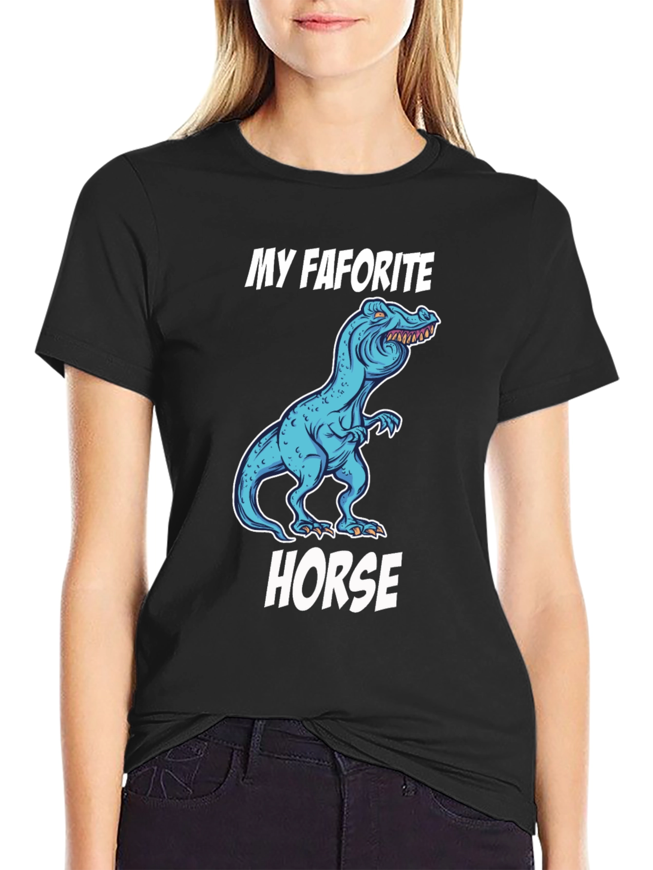 Black My Favorite Horse Dinosaur T-Shirt view 2