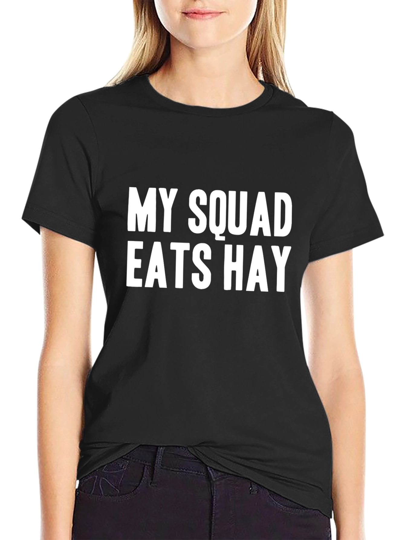 Black Funny Horse Lover T-Shirt - My Squad Eats Hay view 2