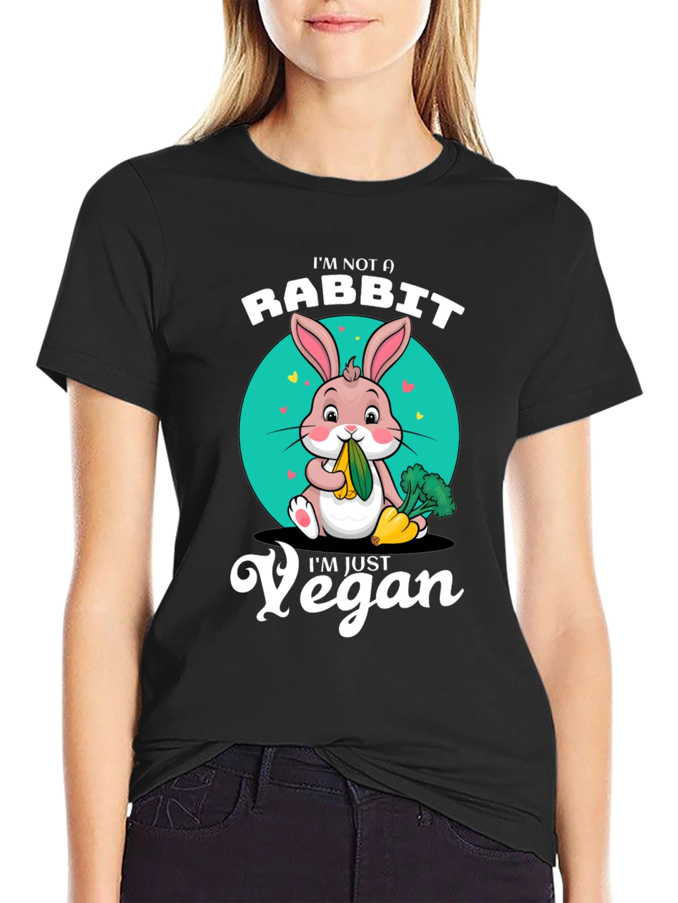 Black Vegan Rabbit T-Shirt: I'm Not a Rabbit, I'm Just Vegan! view 2