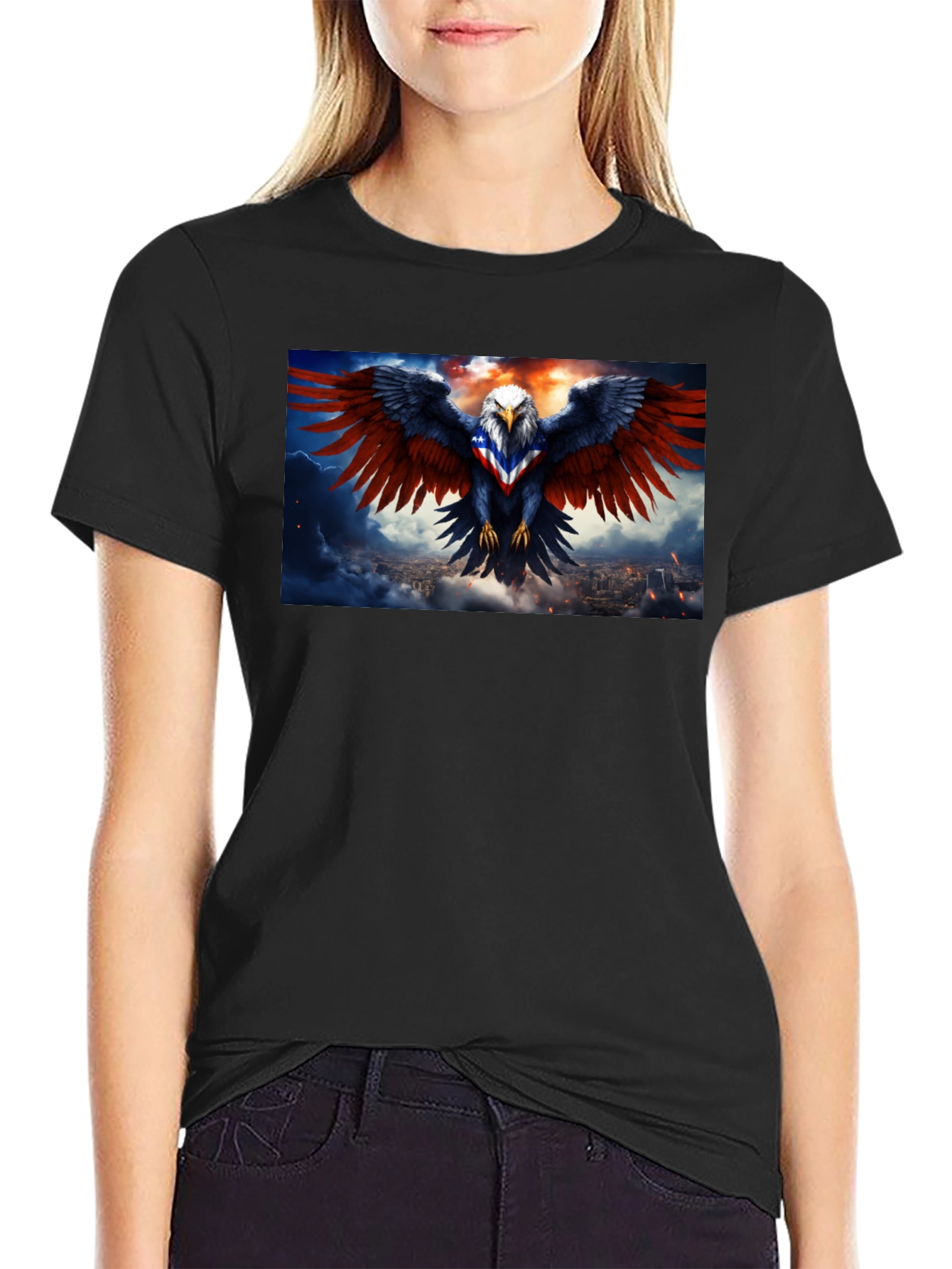 Black American Eagle Graphic T-Shirt - Patriotic Design view 2