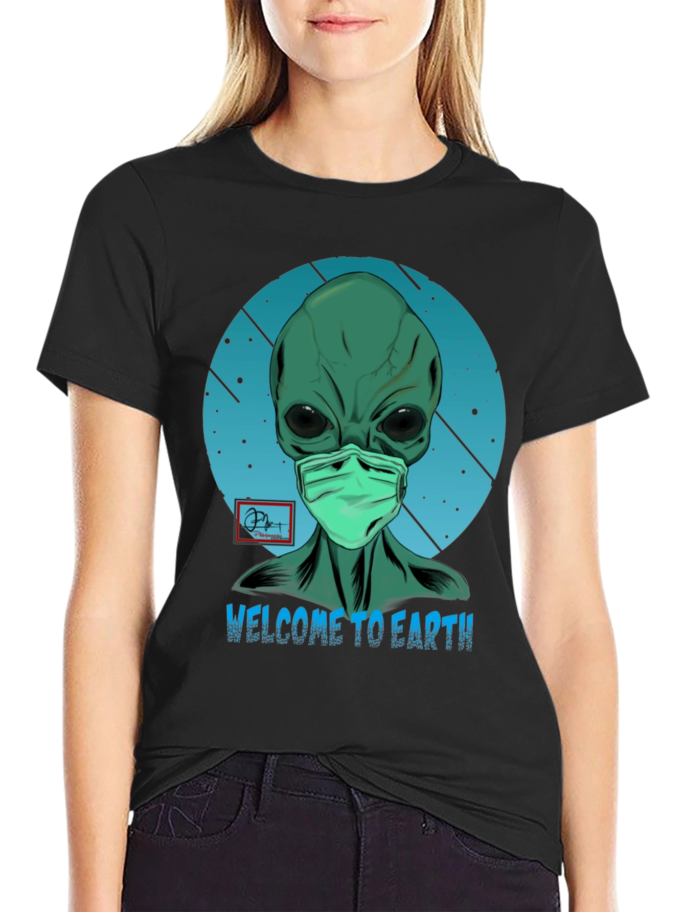 Black Welcome Alien T-Shirt - Funny Graphic Tee view 2
