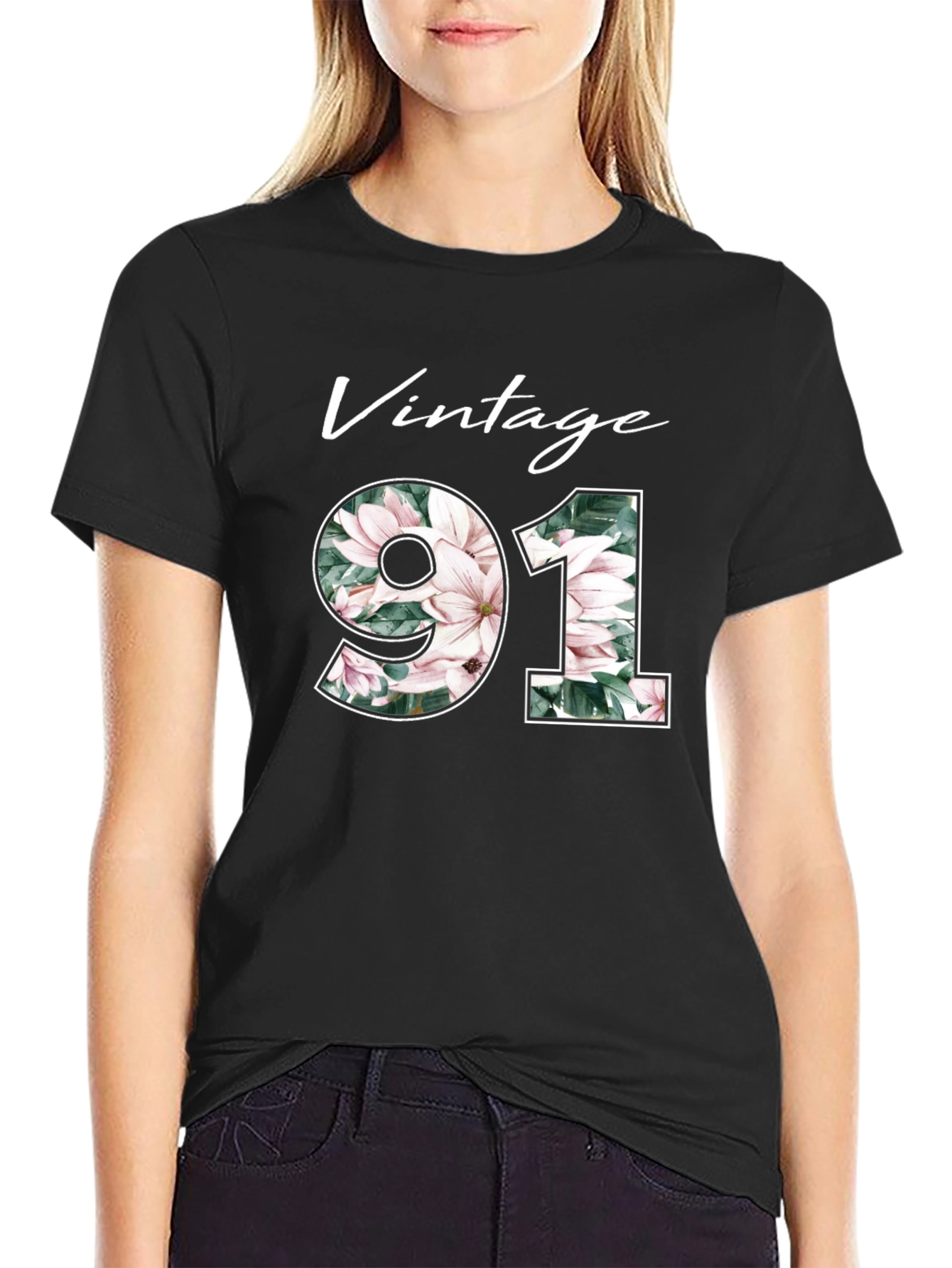 Black Vintage 91 Floral Black T-Shirt view 2