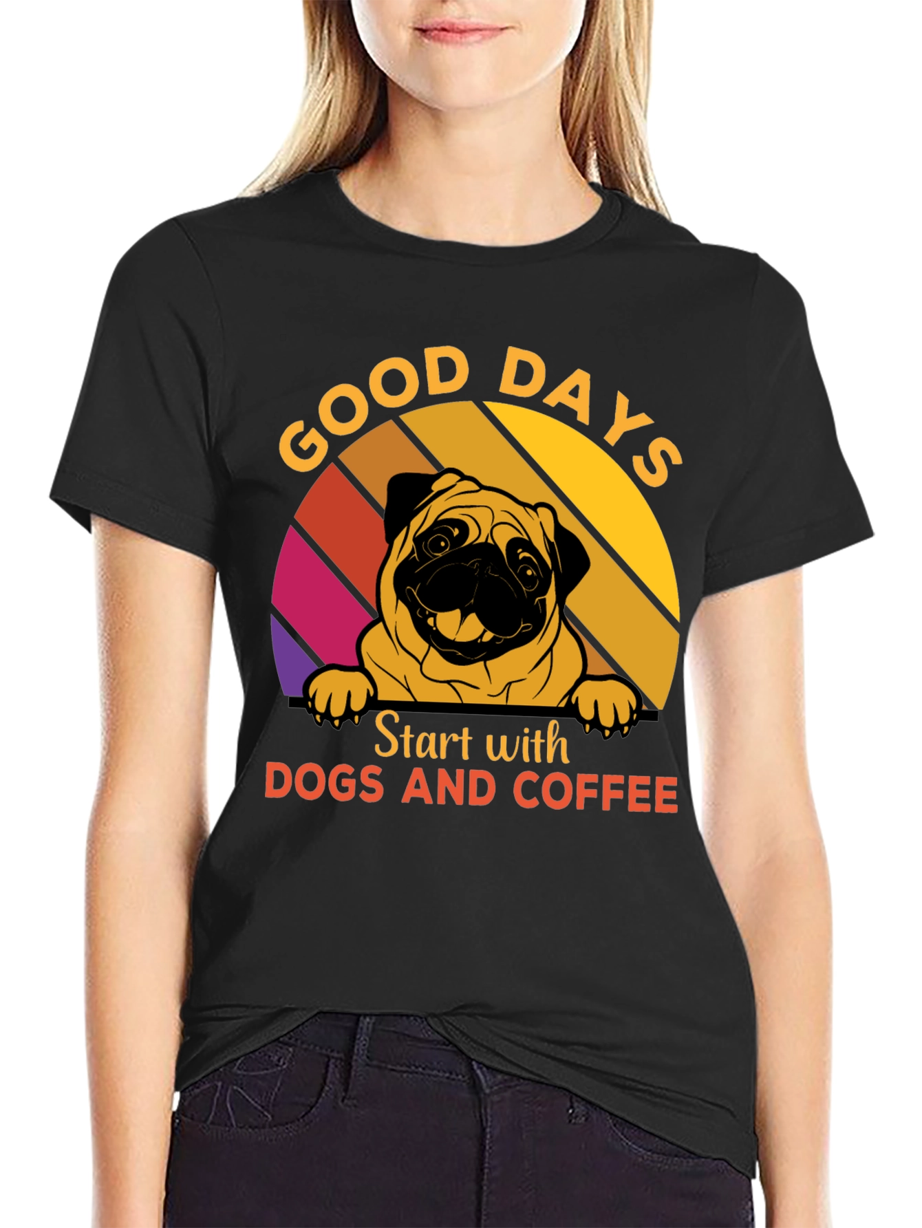 Black Good Days Dog and Coffee T-Shirt view 2