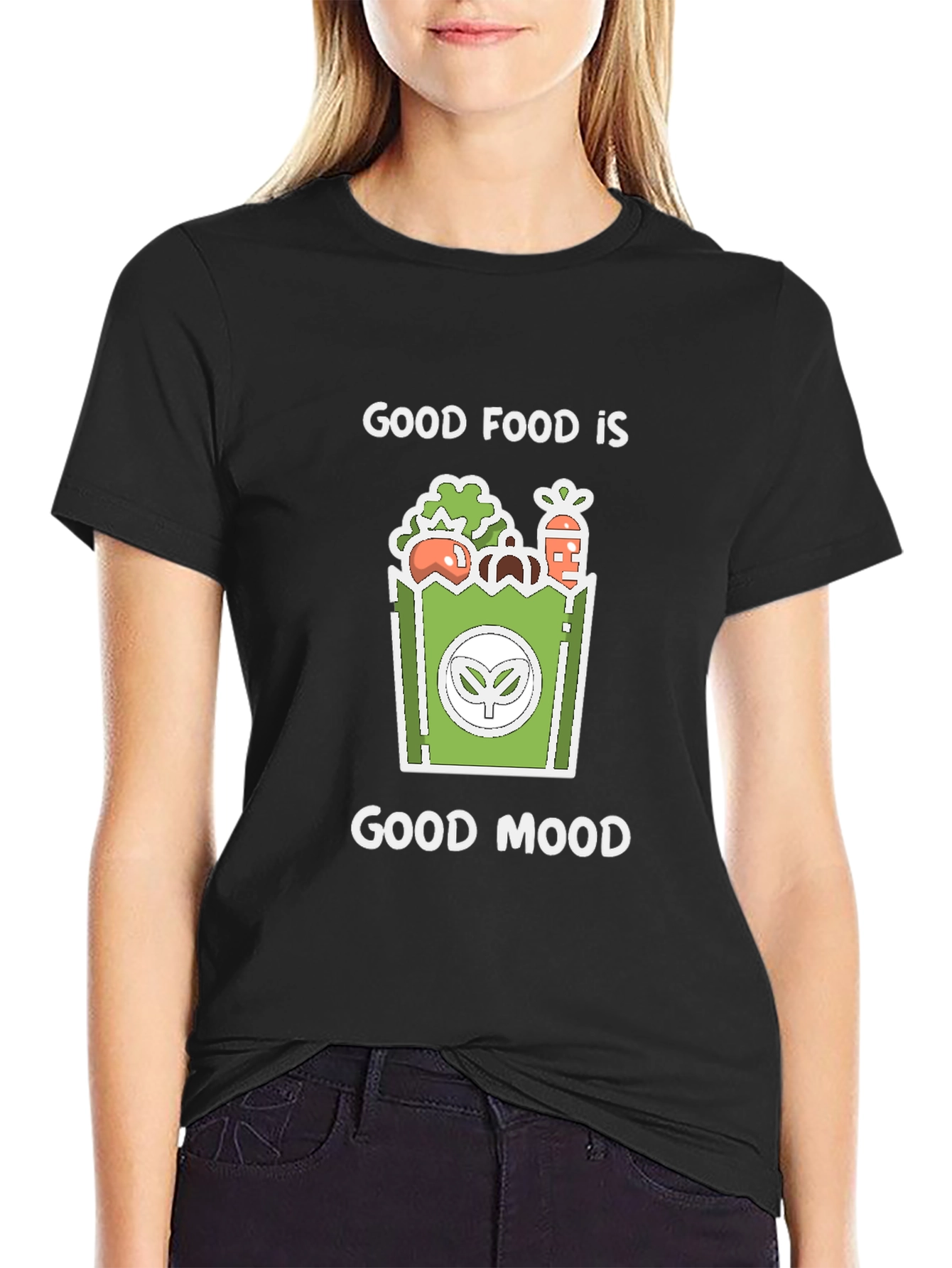 Black Good Food, Good Mood Graphic Tee - Black view 2