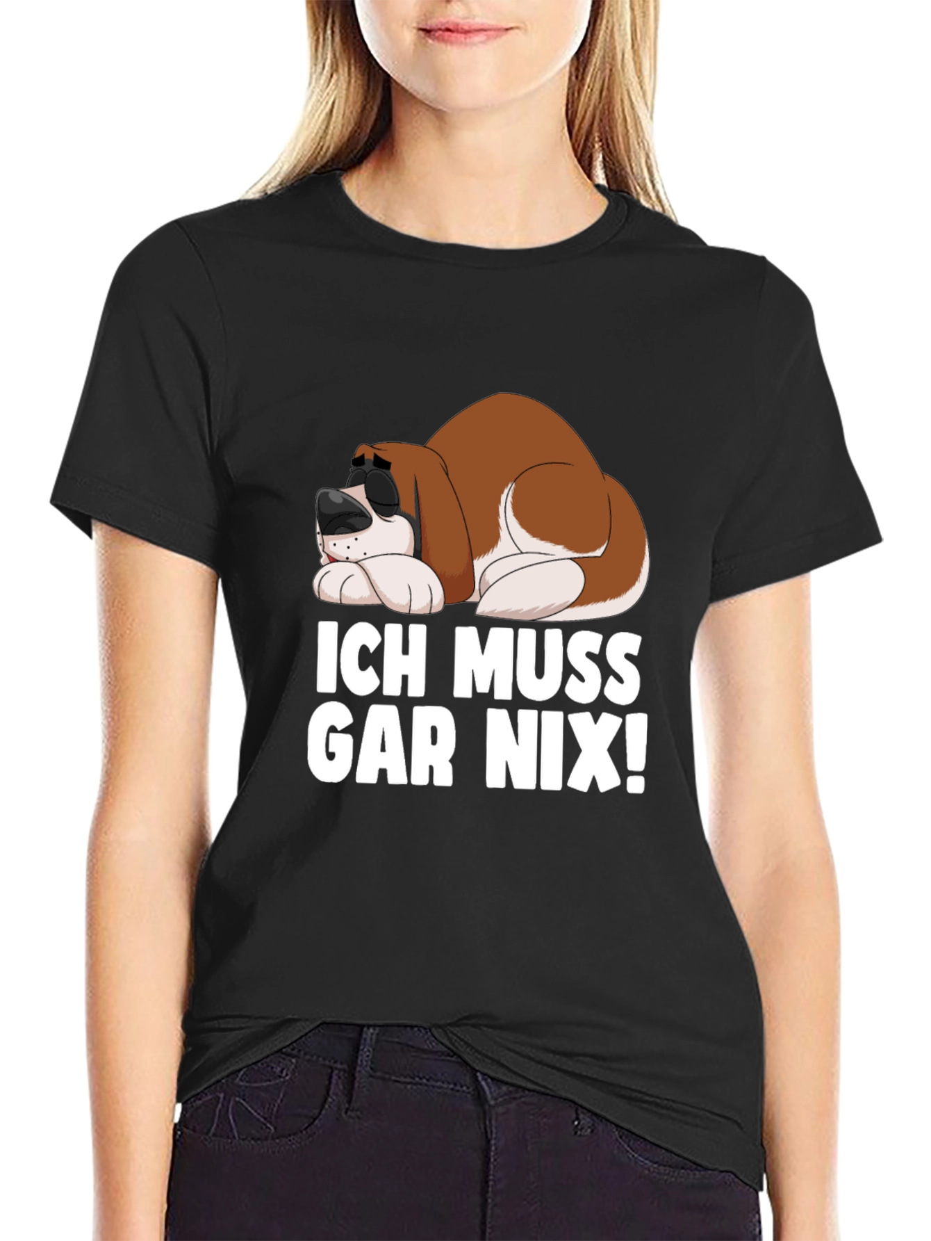 Black Ich Muss Gar Nix! Funny Dog T-Shirt view 2