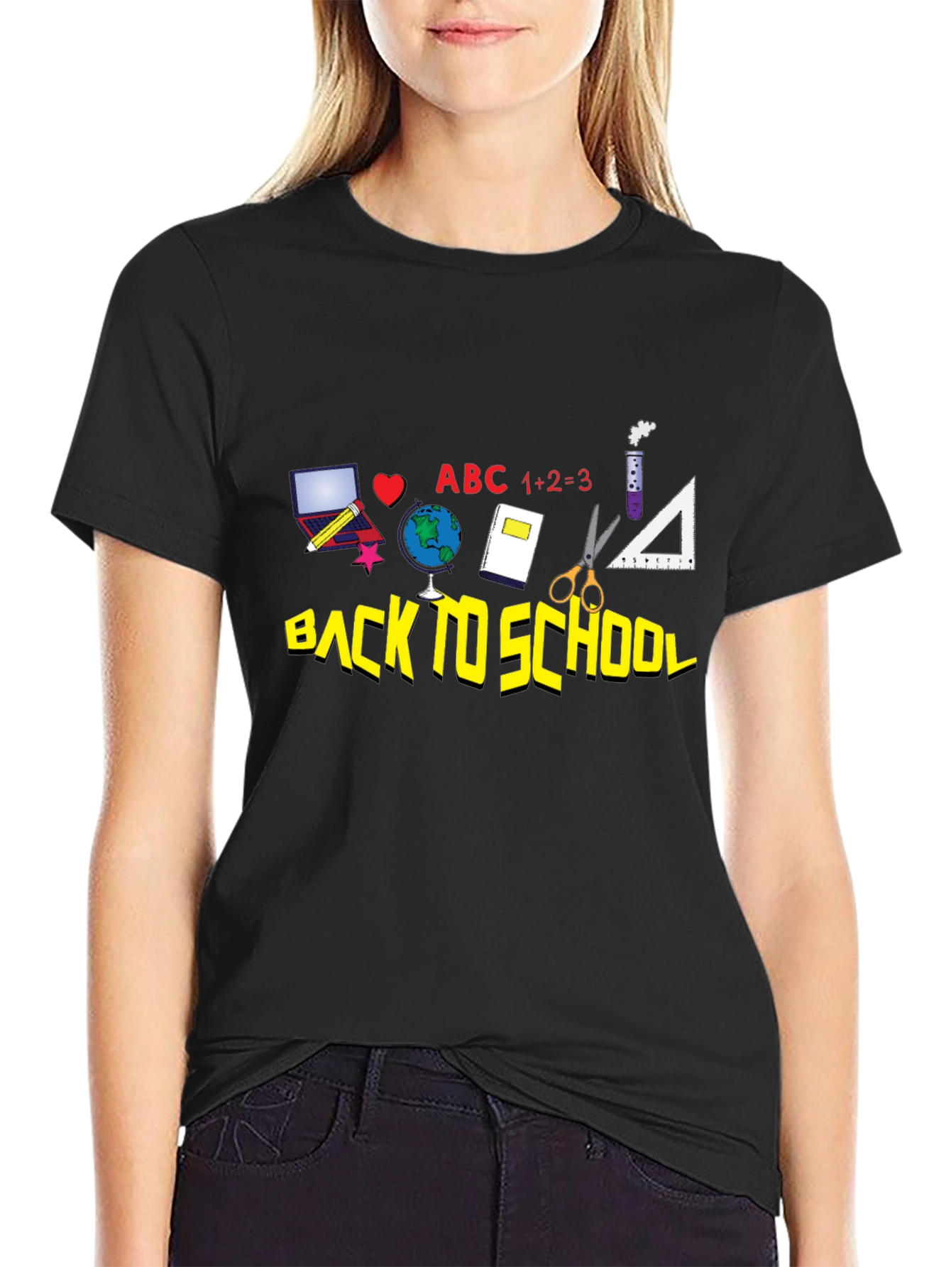 Black Back to School Graphic Tee - Black Cotton T-Shirt view 2