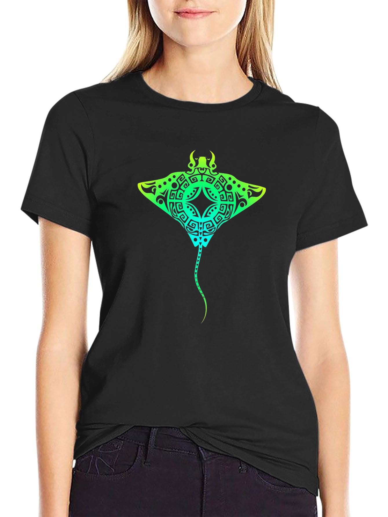 Black Manta Ray Graphic Tee - Black Cotton Comfort view 2