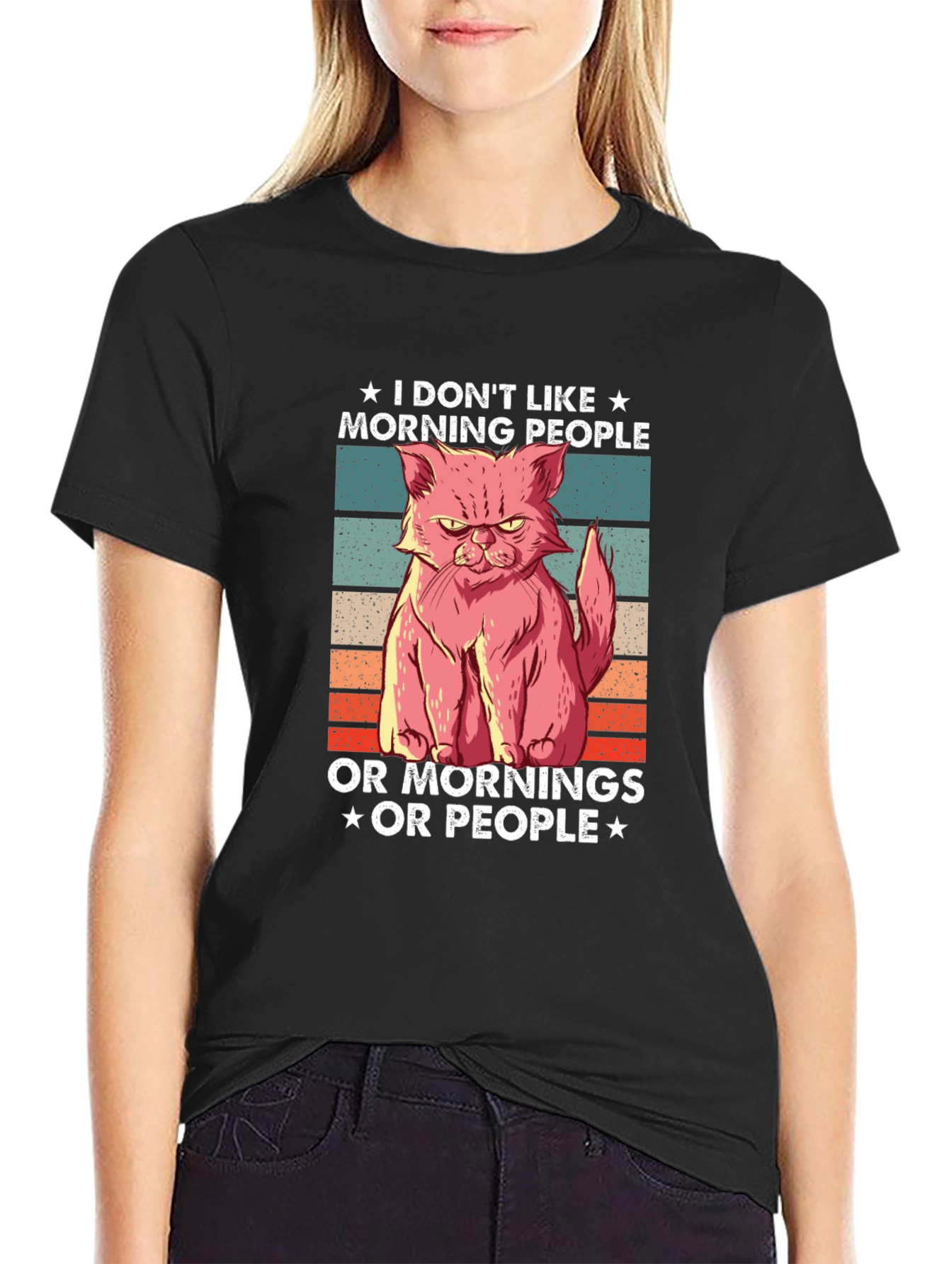 Black Grumpy Cat Tee - I Don't Like Mornings view 2