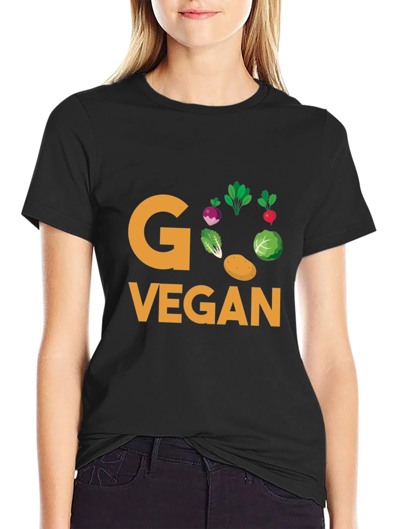 Black Go Vegan T-Shirt - Black Cotton Tee view 2