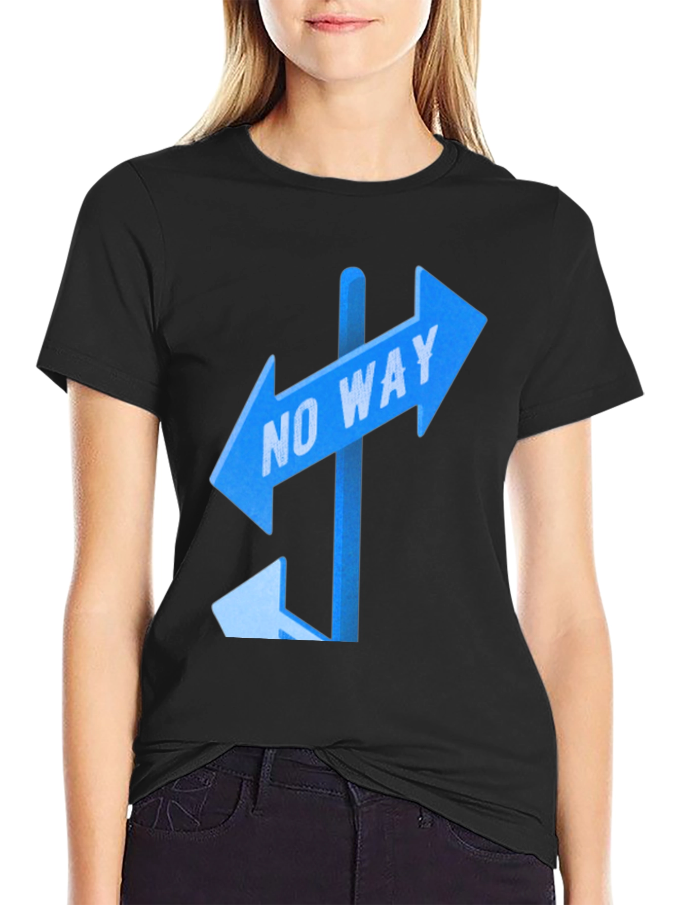 Black No Way Sign Graphic Tee - Black Casual T-Shirt view 2