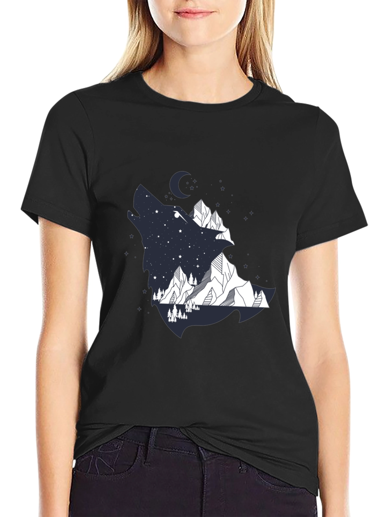Black Wolf Mountain Graphic Tee - Men's Black T-Shirt view 2