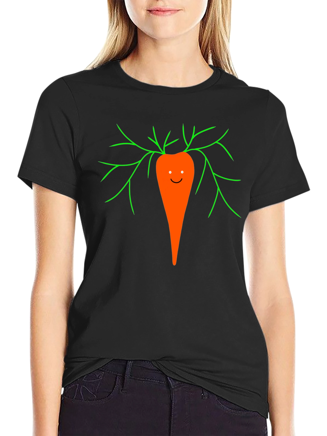 Black Funny Carrot Graphic Tee - Unisex Black T-Shirt view 2